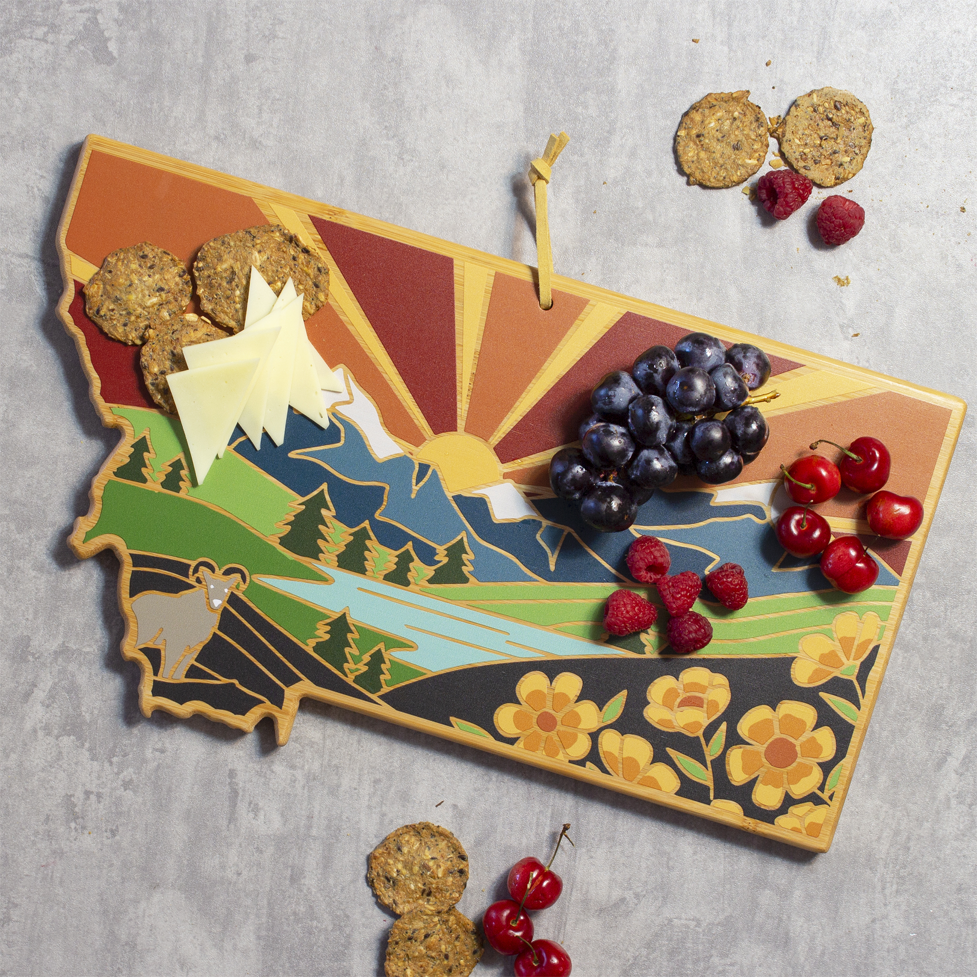 Montana State Shaped Cutting and Serving Board with Artwork by Summer Stokes 2