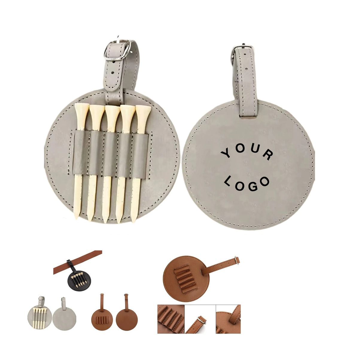 Durable PU Leather Golf Tee Holder with Slots 2