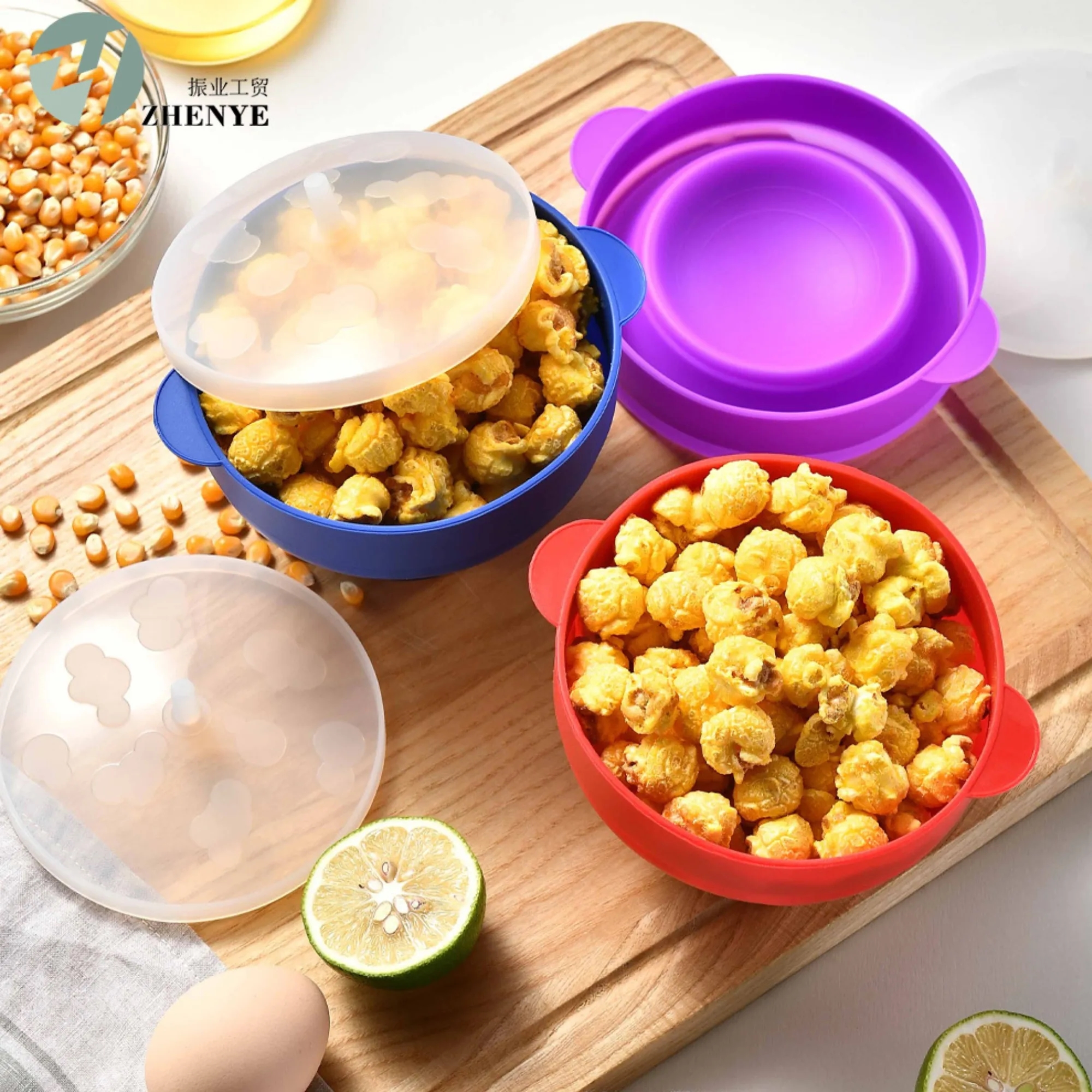 Collapsible Silicone Popcorn Bowl Bucket With Lid 2