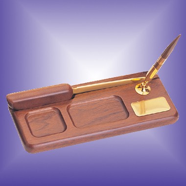 Wood Tray & Pen Holder w/ Letter Opener & Pen 1