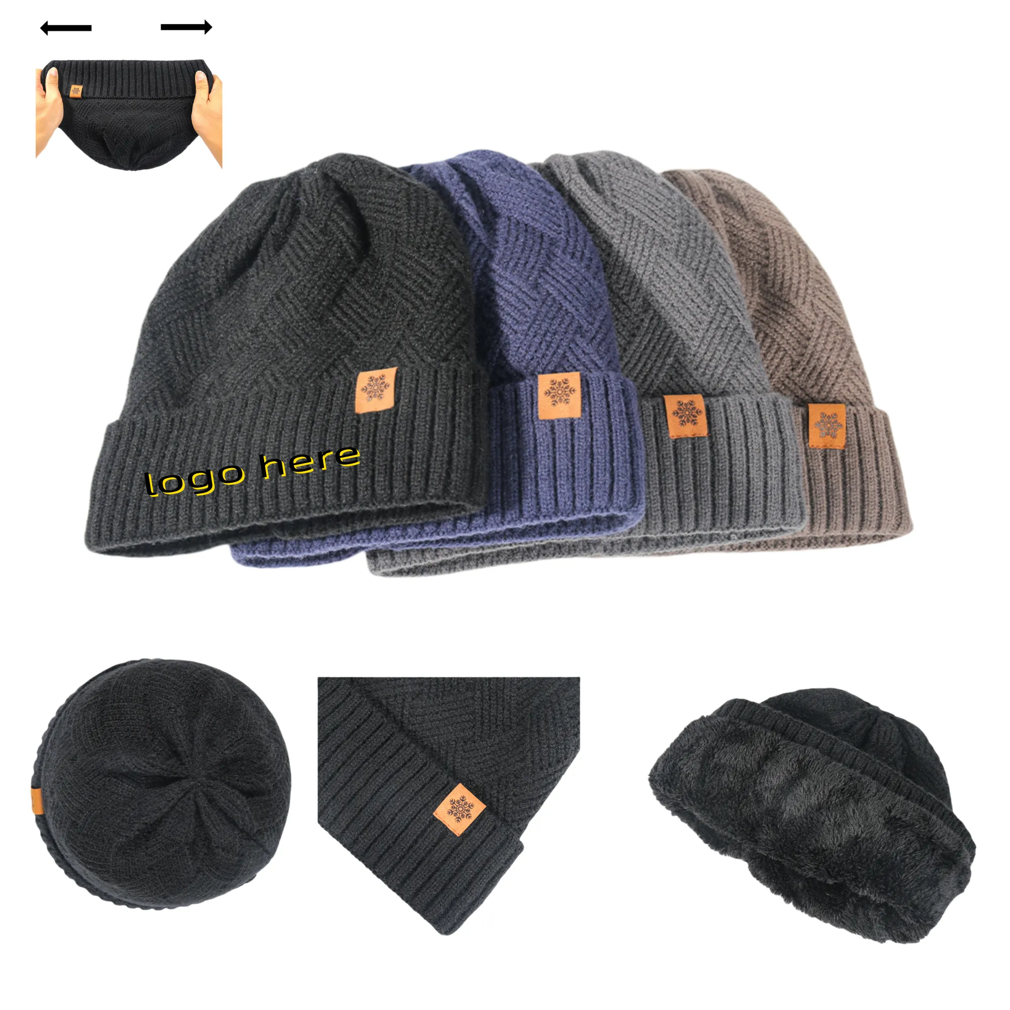 Fleece-Lined Thick Knit Hat 4