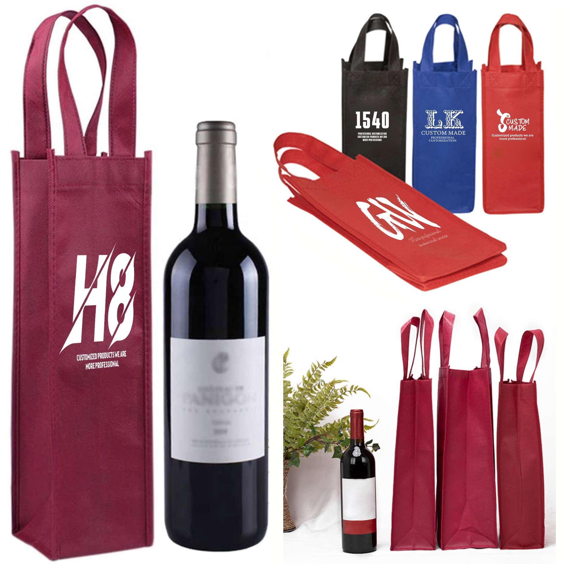 Non-Woven Single Bottle Wine Tote Holder 1