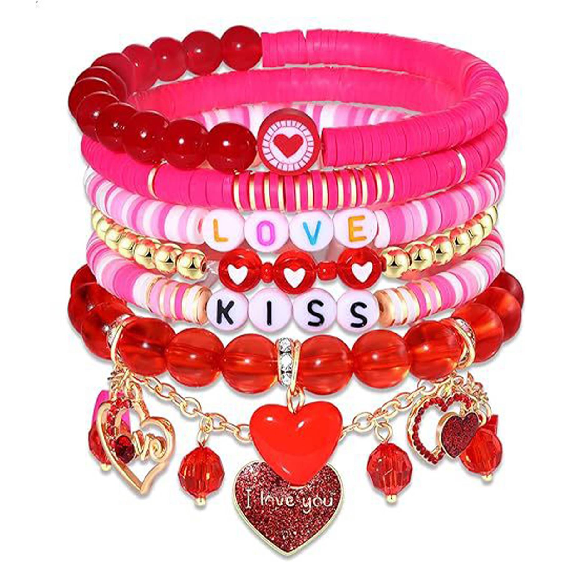 Acrylic Plastic Pink heart pendant beaded bracelet 5