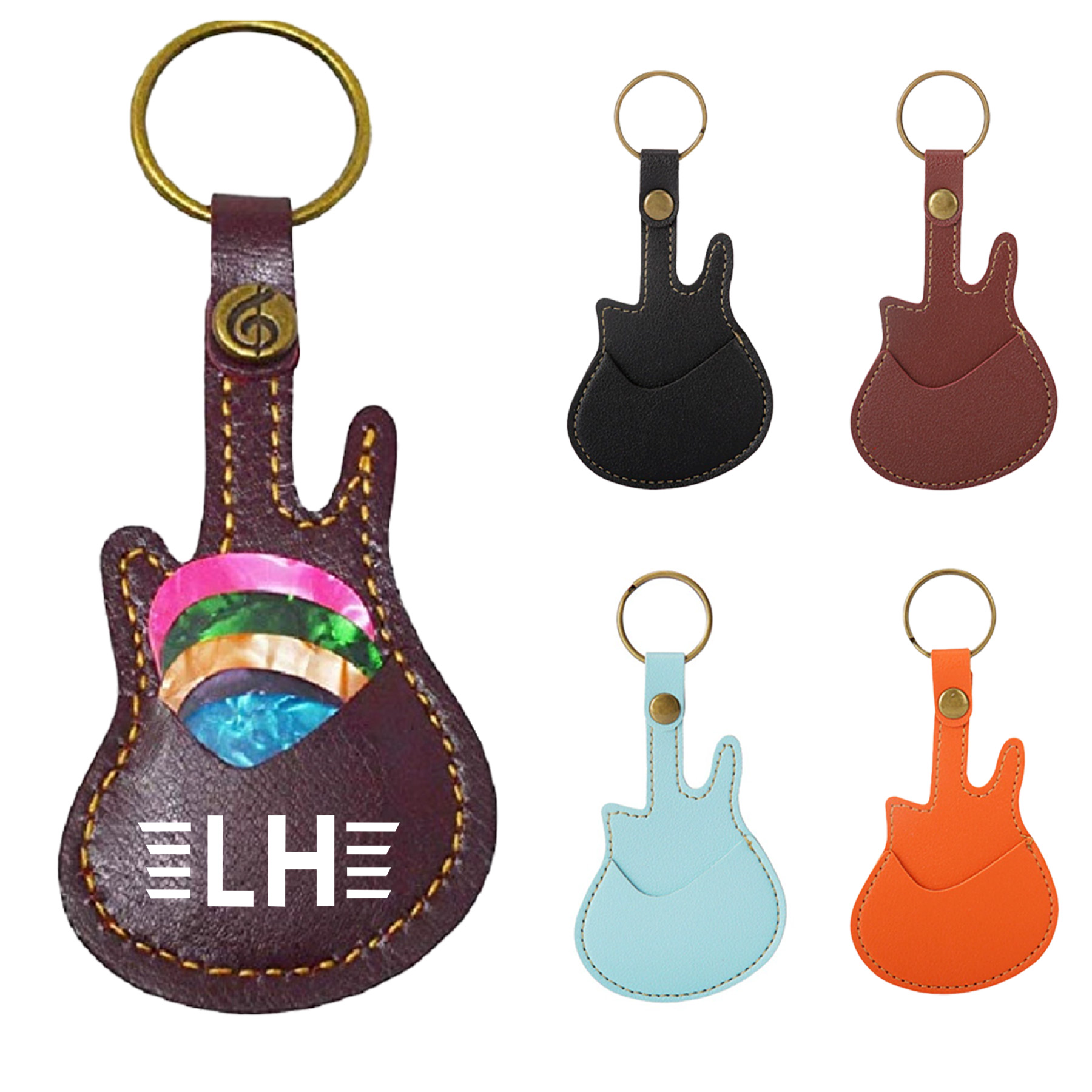 Guitar Pick Leather Case Keychain 2