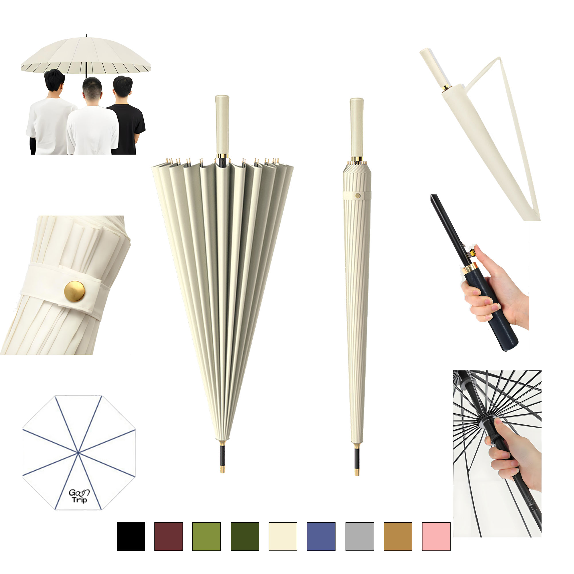 Multi Color 16 Bone Long Handle Automatic Umbrella 3