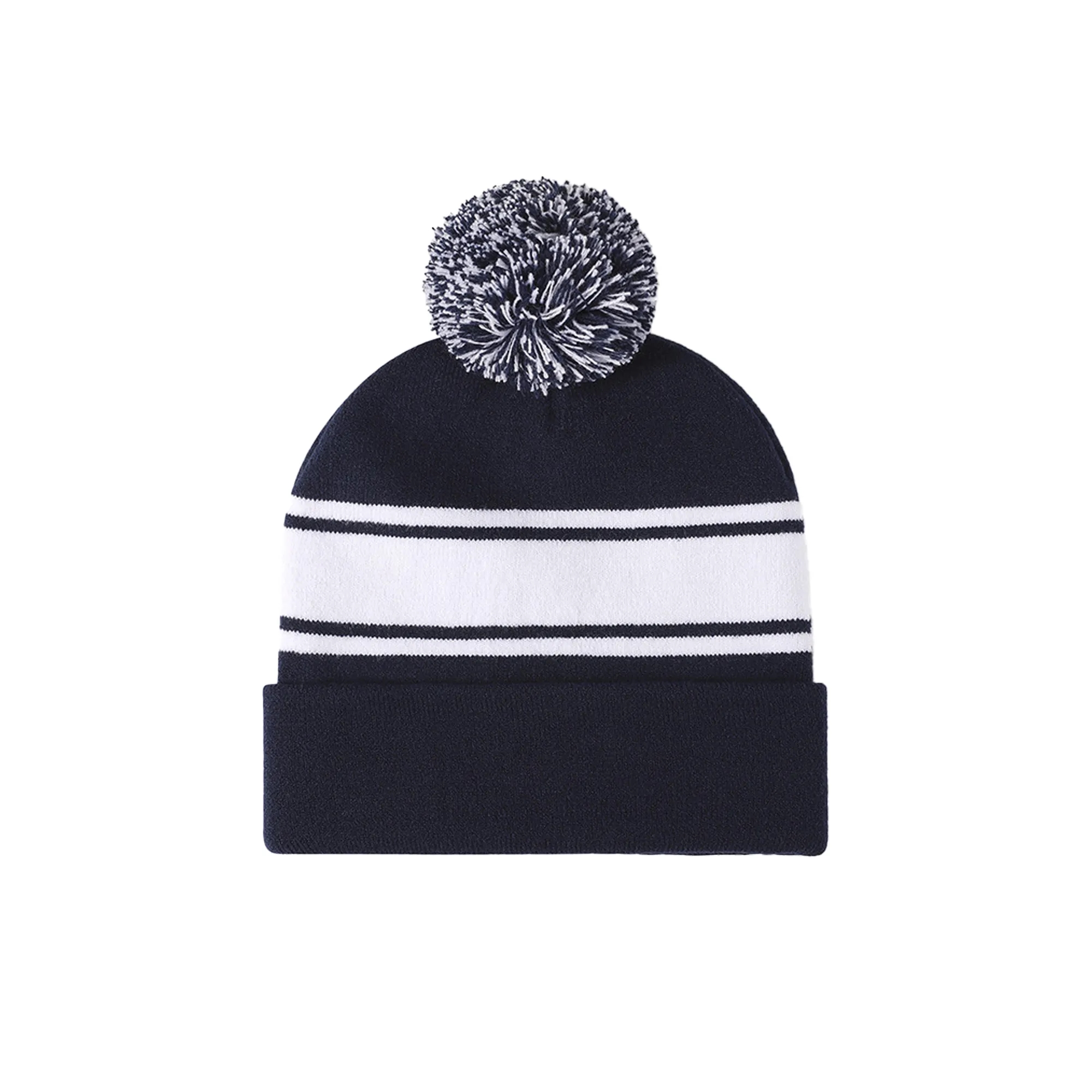 Two-tone Knit Pom Beanie With Cuff 5