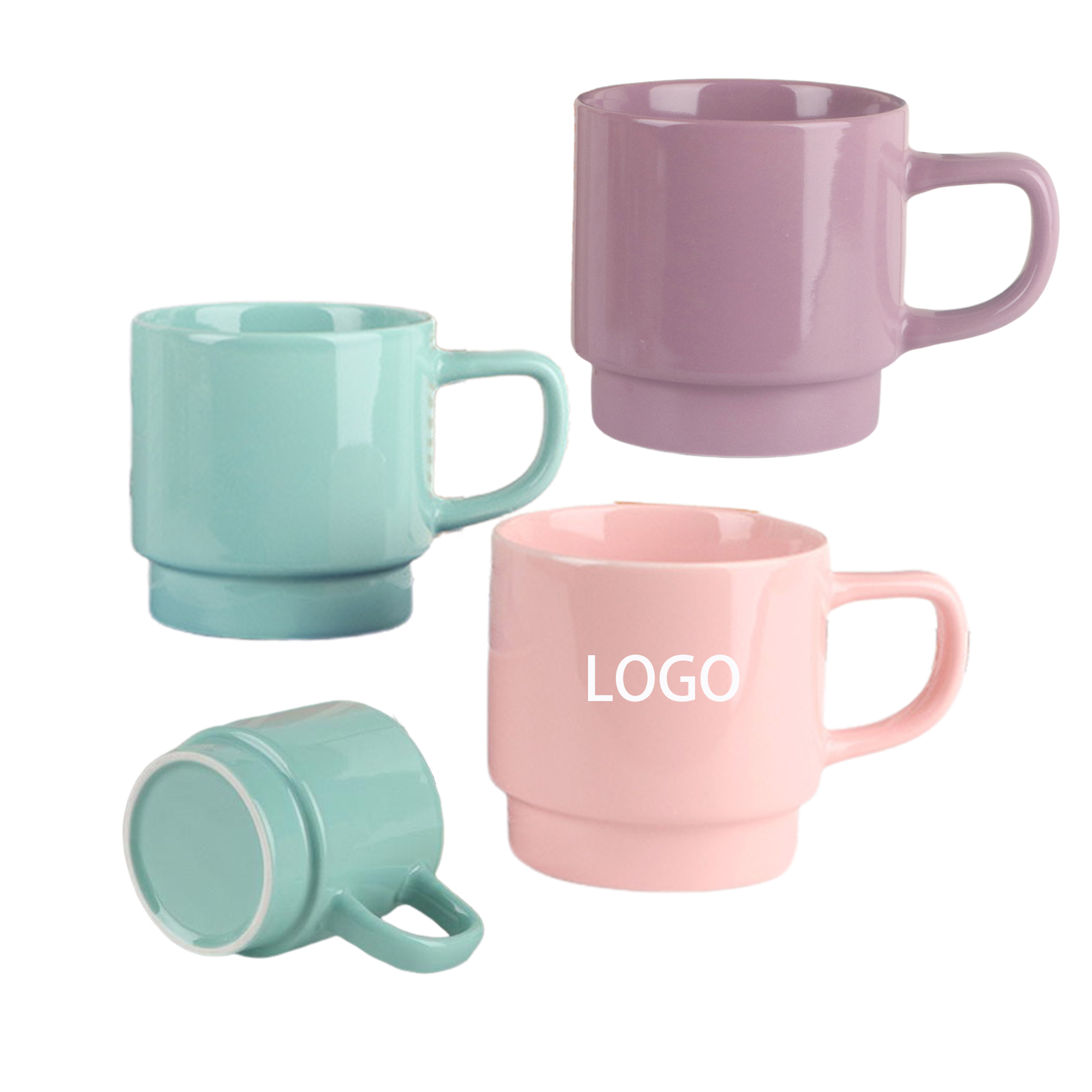 13oz Macaron Colored Shiny Stacked Ceramic Cup 2