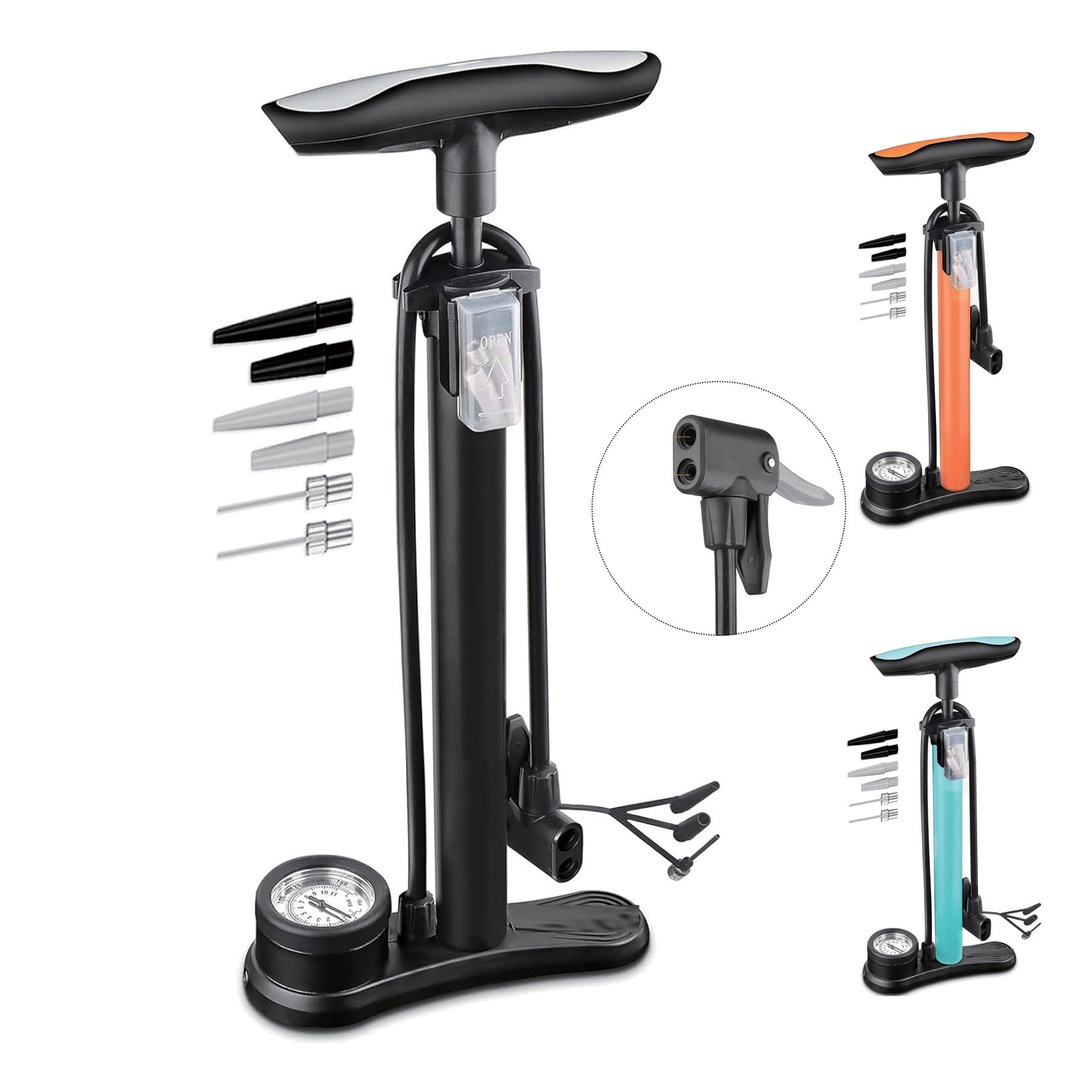 Bike Floor Pump with Gauge 2