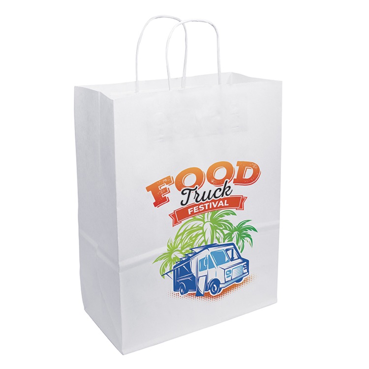 Full Color 1-Sided White Paper Handled Shopper Bag (10" x 13" x 5")