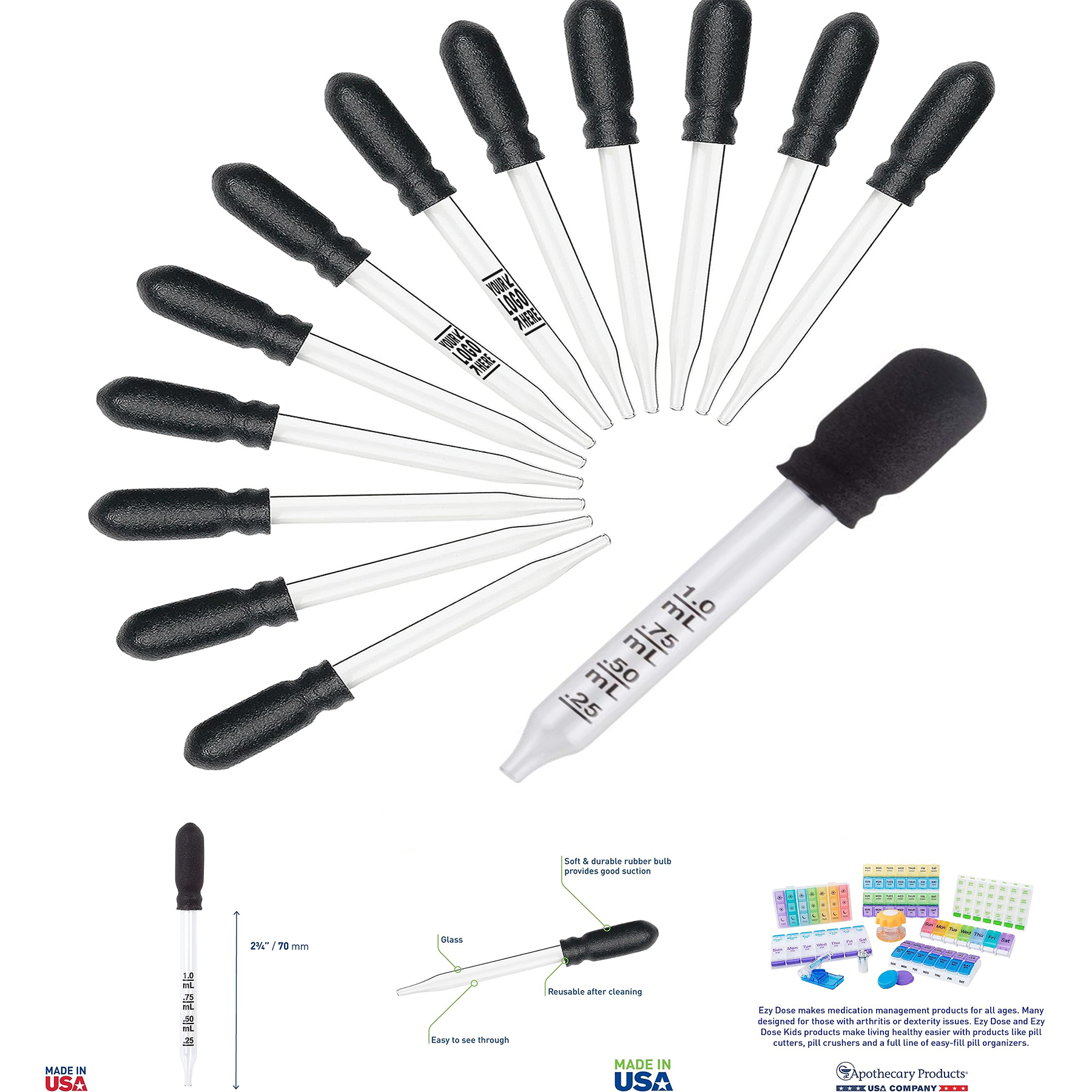 1mL Capacity Glass Ear Eye Liquid Medicine Dropper