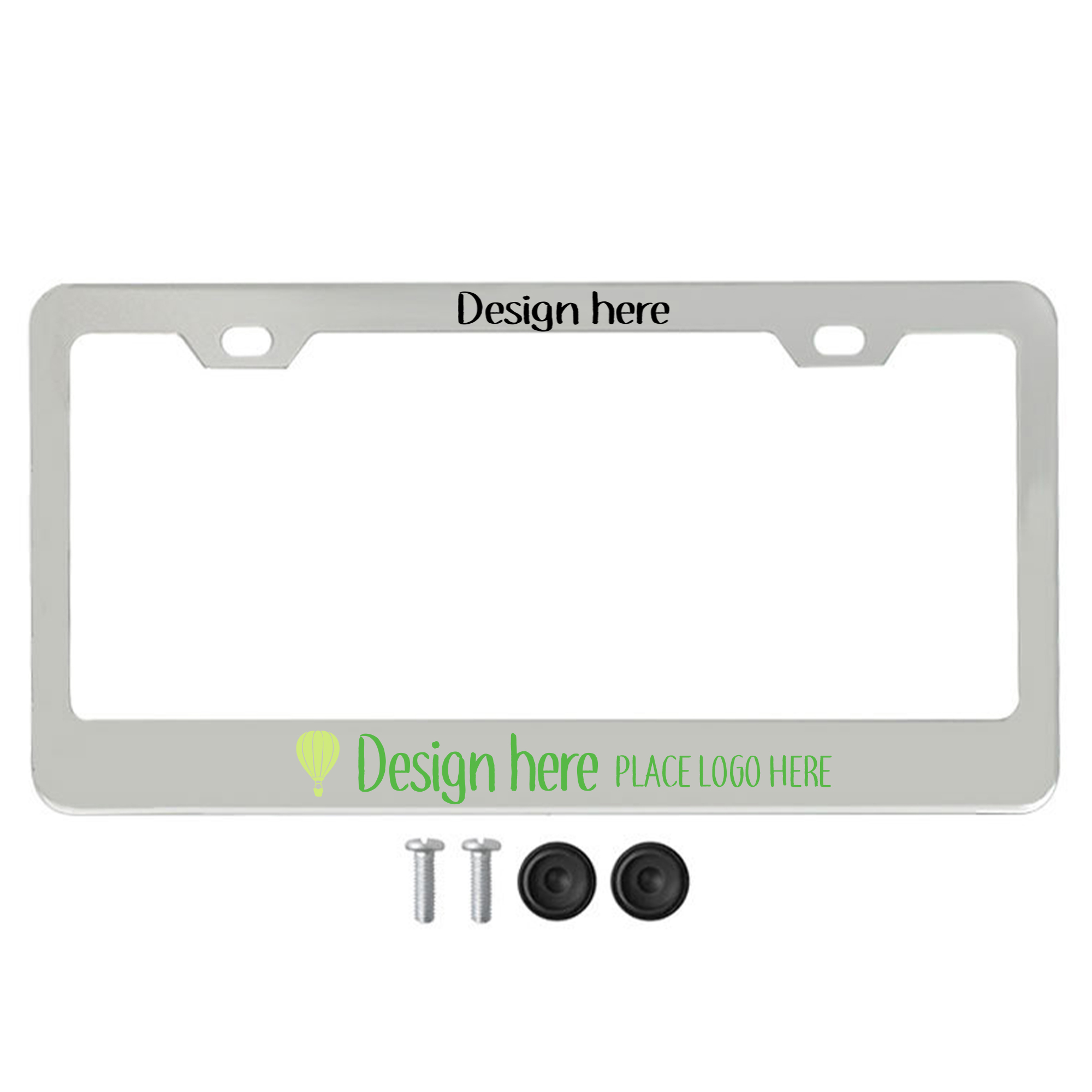 Black Aluminum License Plate Frame w/White 3