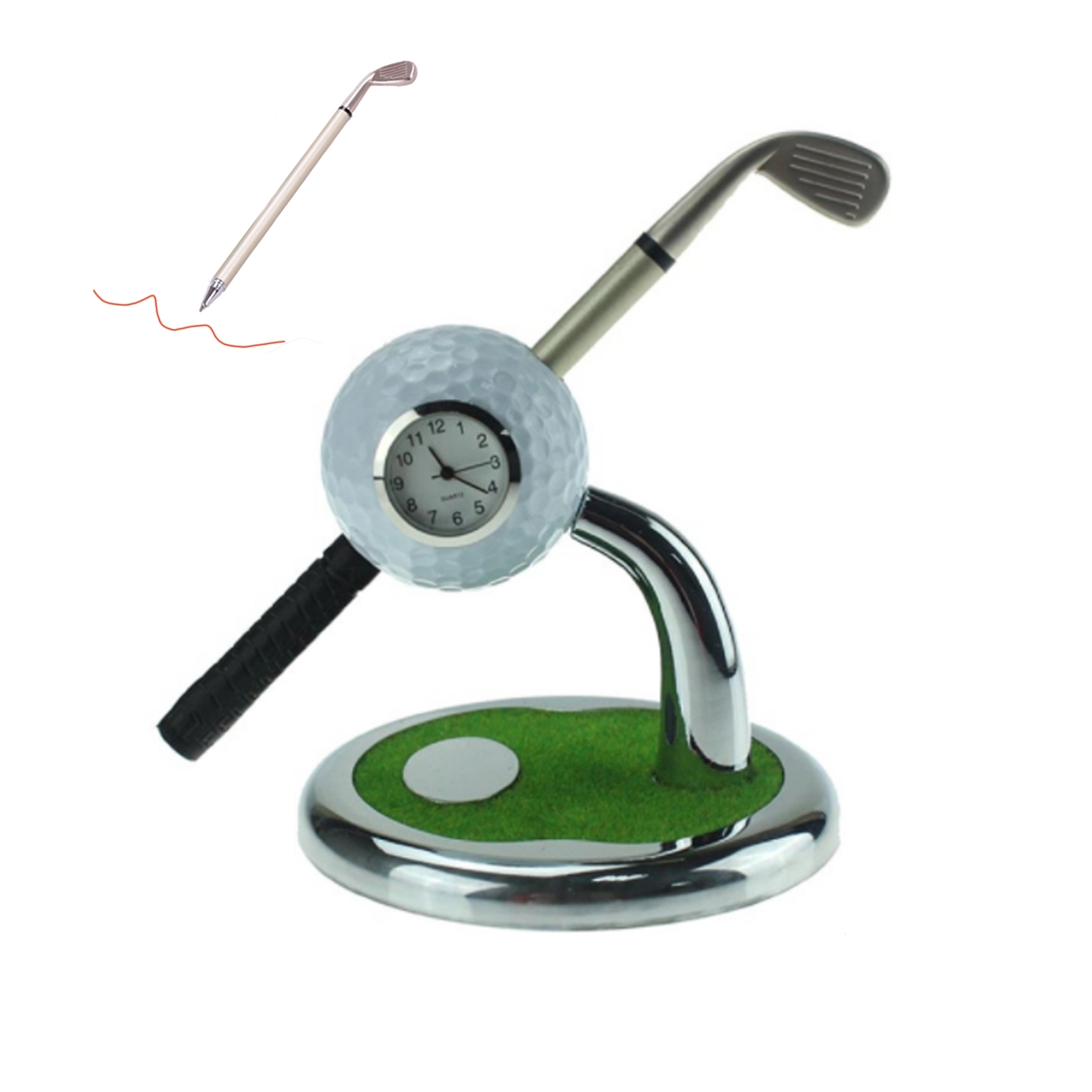 Golf Club Desk Pen Stands With Clock Base 9