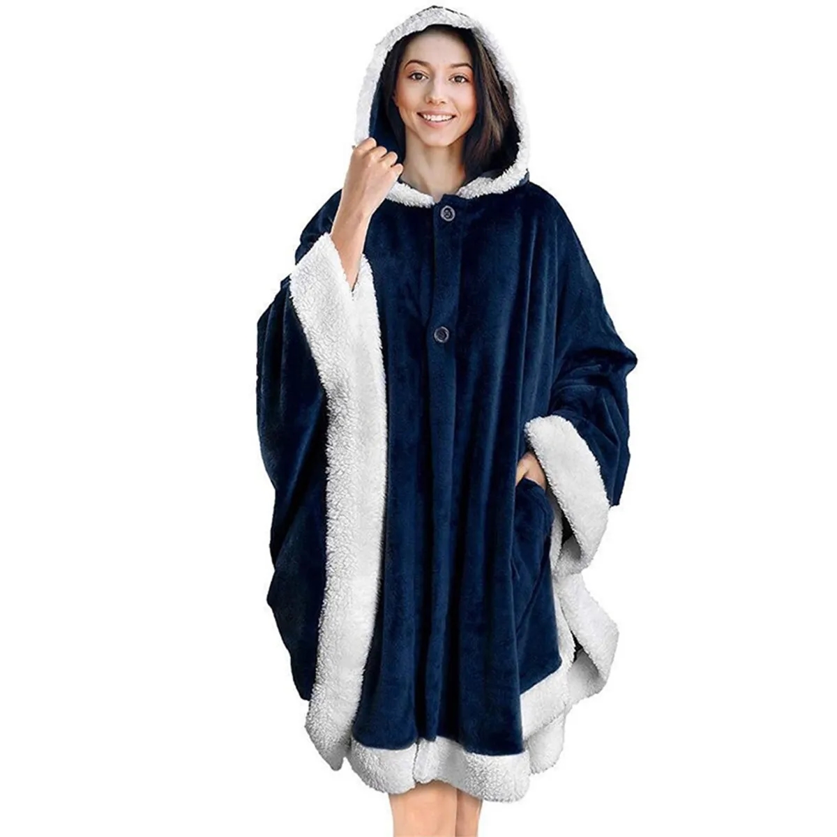 Poncho Hooded Cape Blanket Shawl Cozy Warm Sherpa Fleece 2