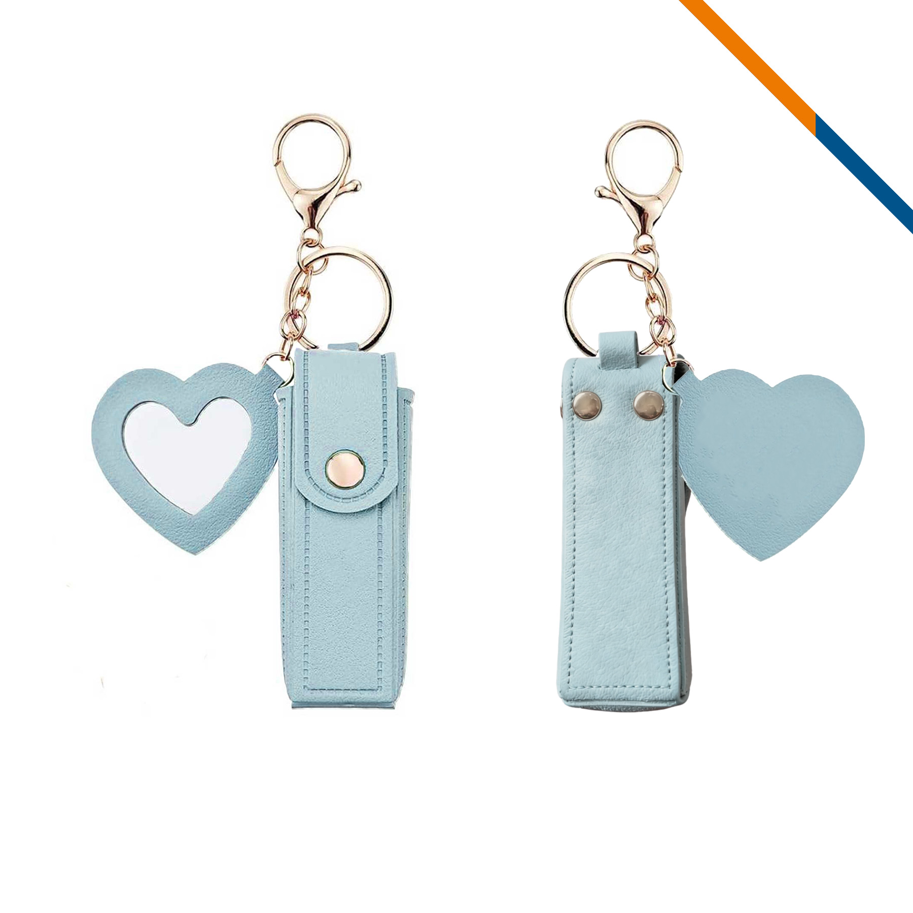 Zipin Mini PU Leather Mirror Lipstick Keychain Pouch 9