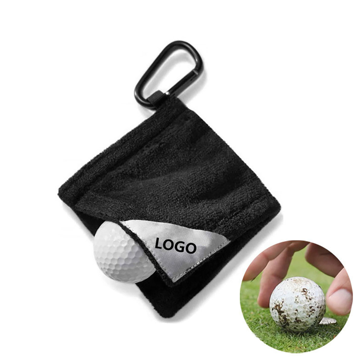 Microfiber Custom Golf Towel With Clip 5.5"w x 5.5"h 1
