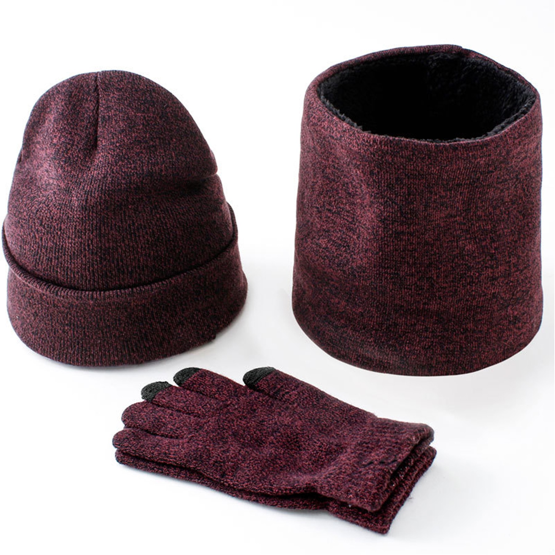 3PCS Winter Beanie Neck Gaiter Gloves Set 3