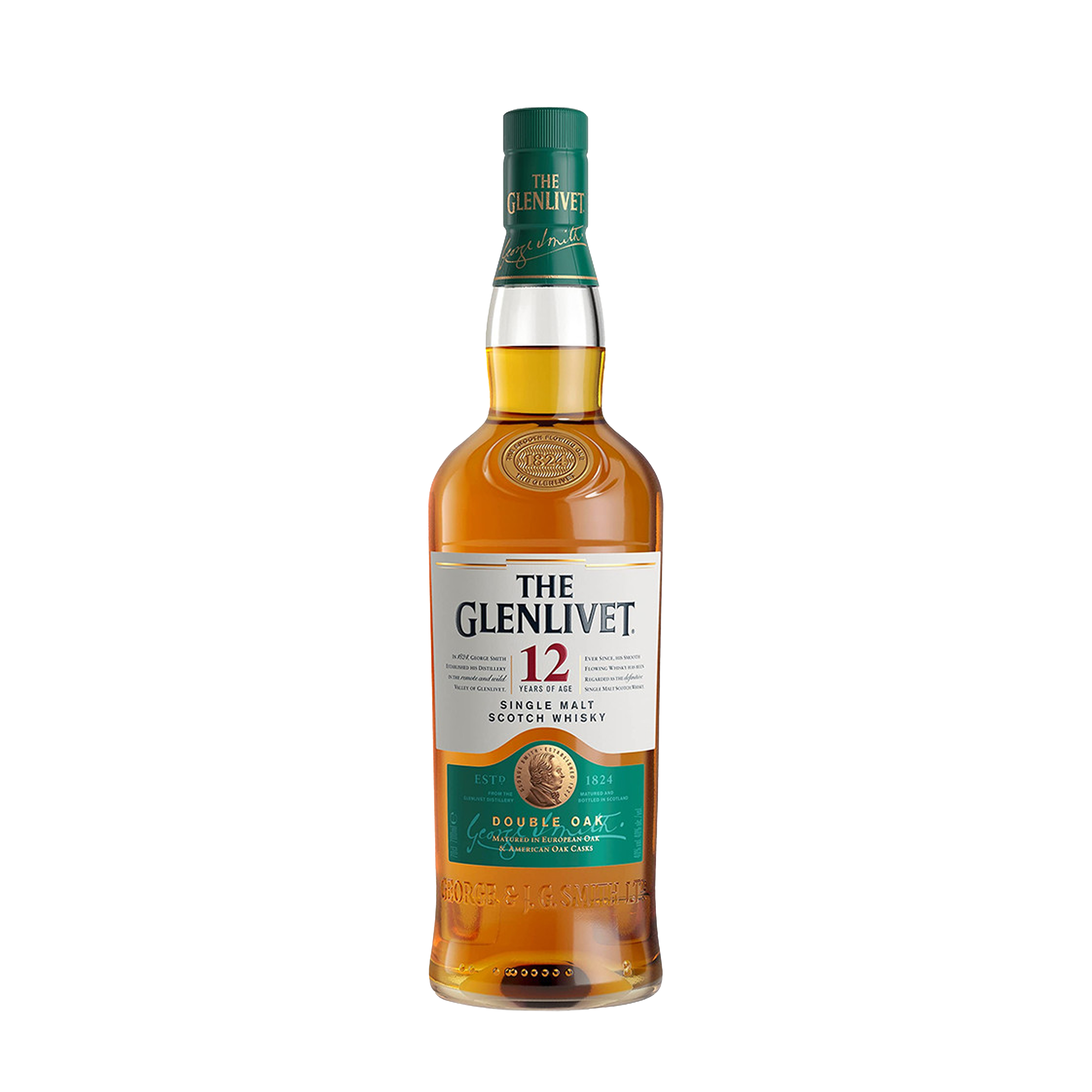 Etched Glenlivet 12 year Double Oak Scotch Whiskey Liquor Bottle 1