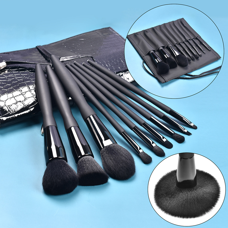 9pcs Diamond Black Makeup Brushes Set w/Bind PU Bag 8