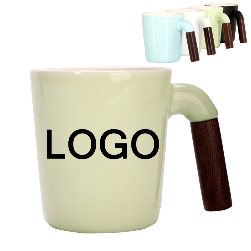 12 OZ. Custom Wooden Handle Ceramic Coffee & Milk Drink Mug 5