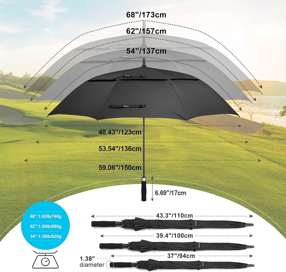 62" Arc Double Canopy Automatic Open Golf Umbrella 7