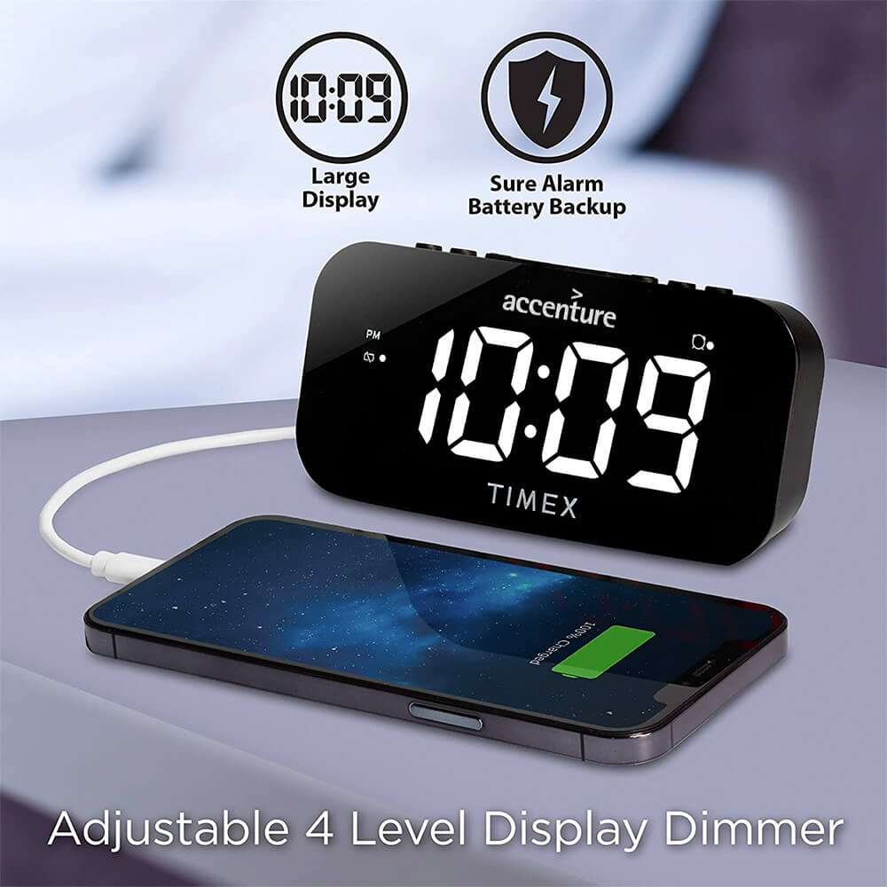 Dual Alarm Clock With Jumbo Display and Usb Charging