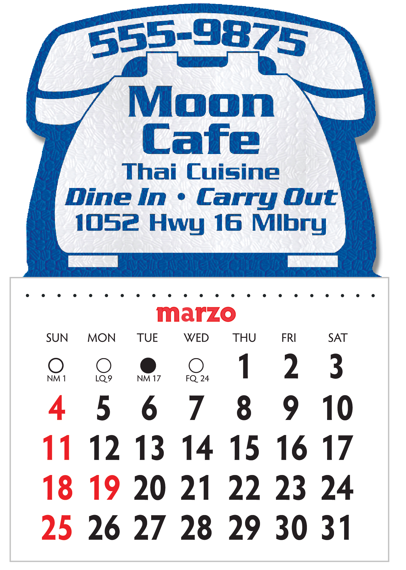 Designer Shaped Kwik-Stik 6 Mill Smooth Vinyl Spanish Calendar w/ Phone Top 5