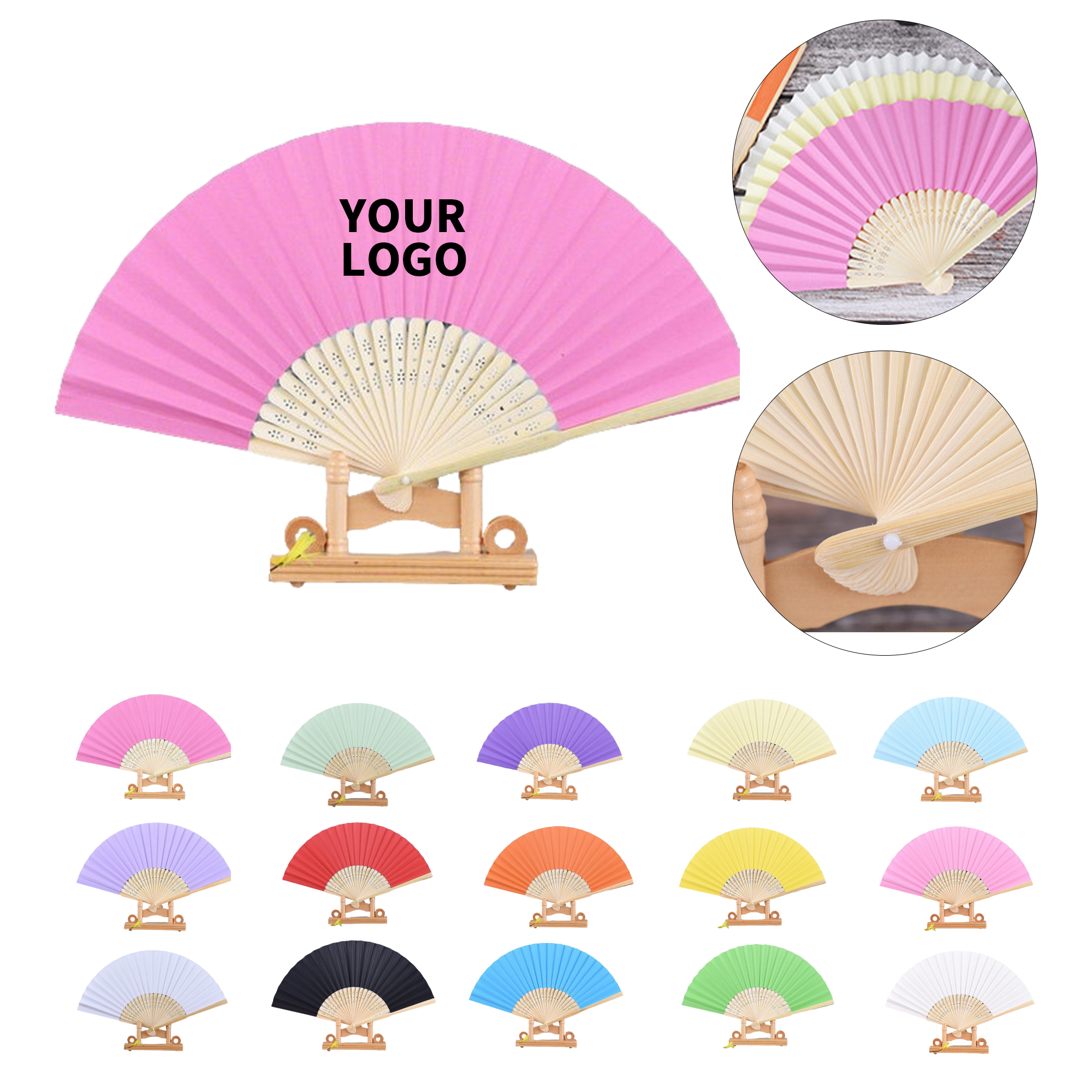 Bamboo Folding Handheld Paper Fan 8.2" x 15" 3