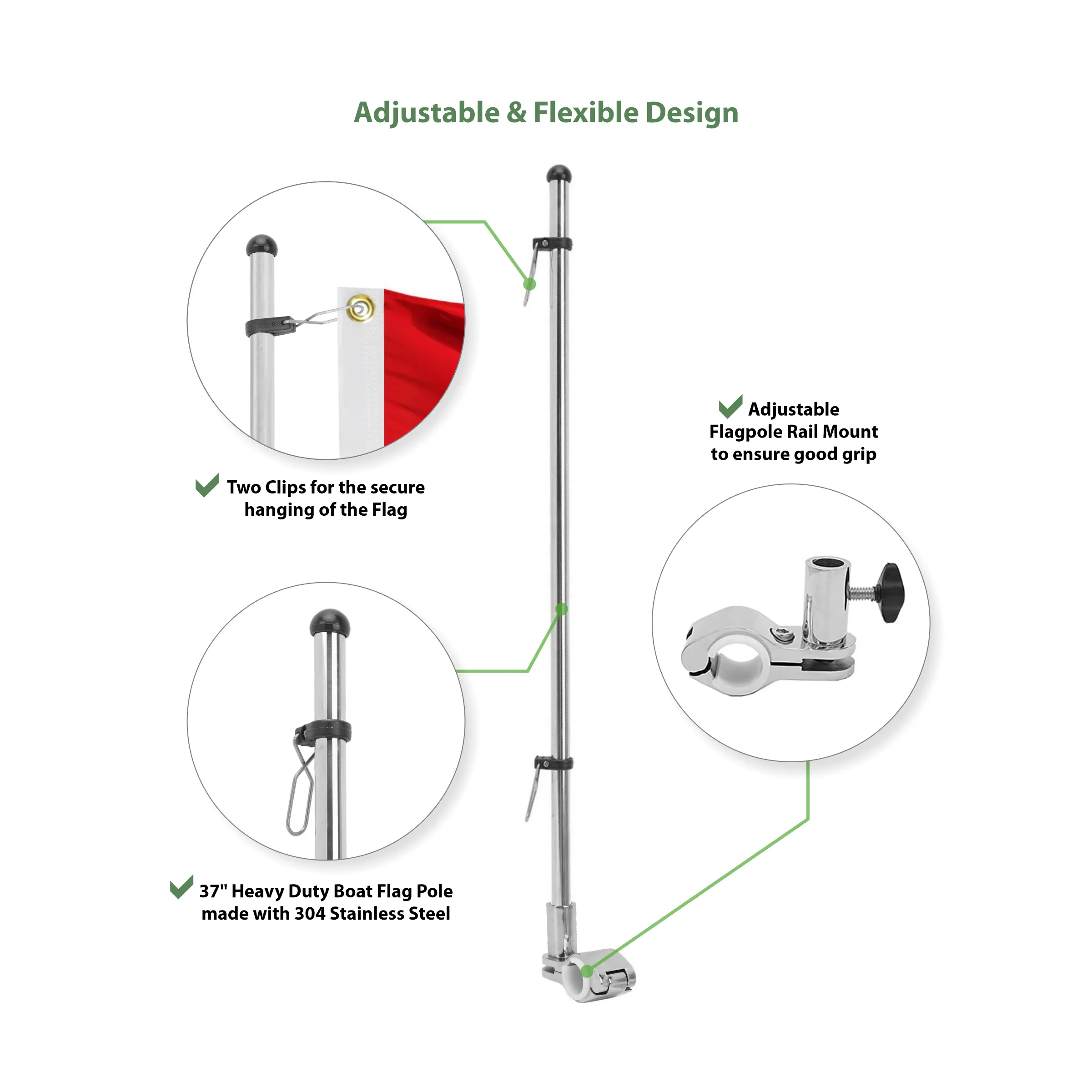 37" Heavy Duty Boat Flag Pole 12