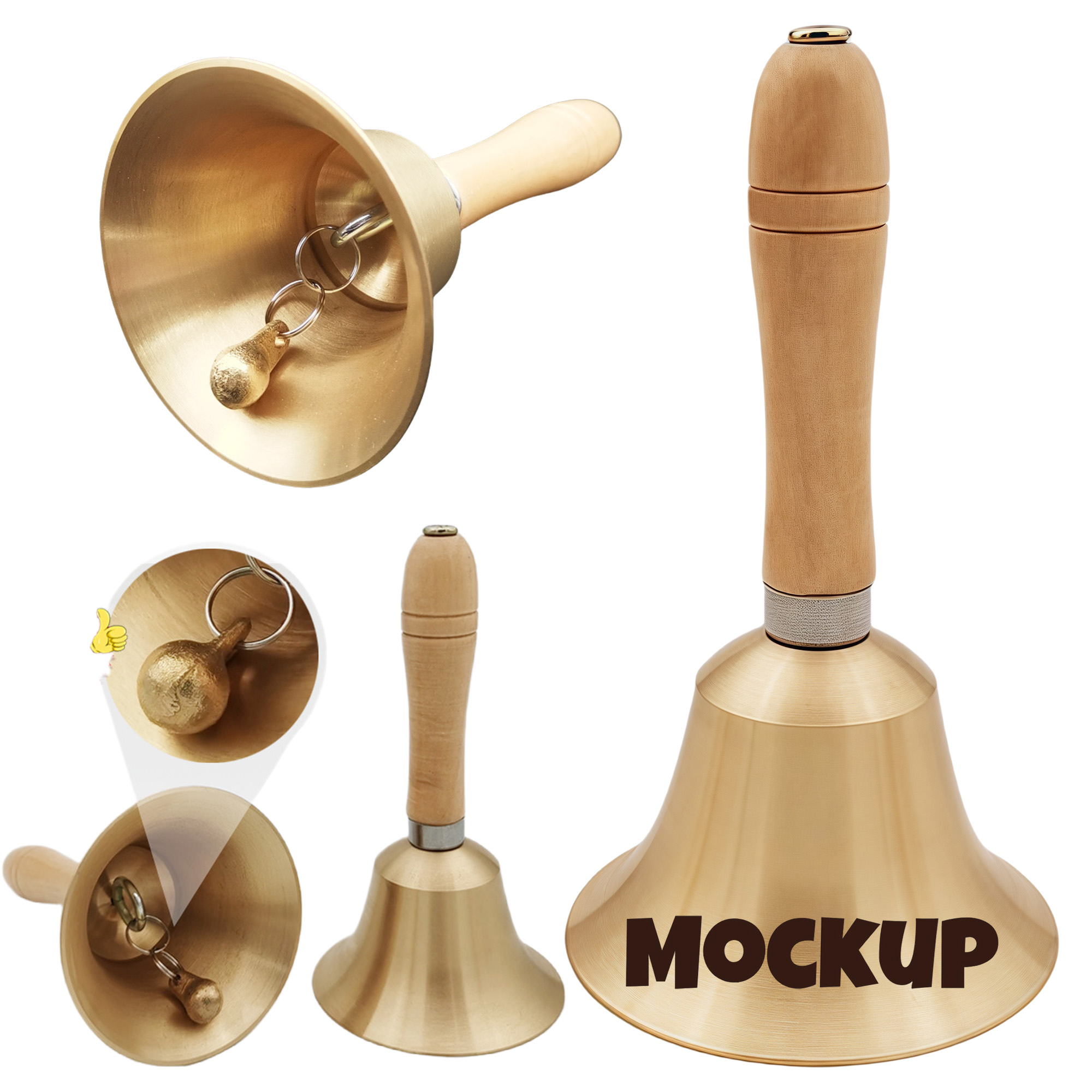 Wooden Handle Solid Brass Hand Call Bell 5