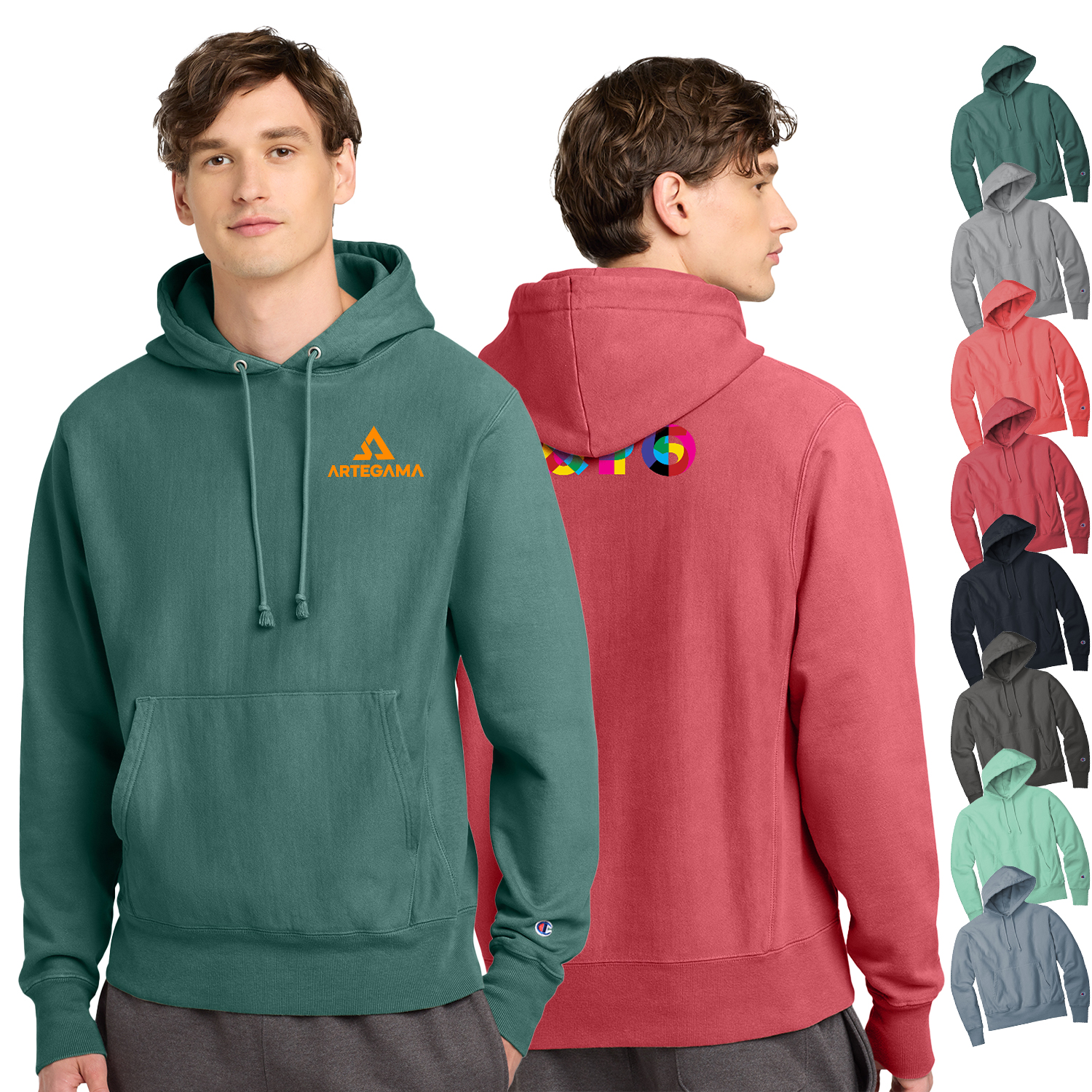 Champion ® Reverse Weave ® Garment-Dyed Hooded Sweatshirt, custom hoodie or sweatshirt with logo imprint 1