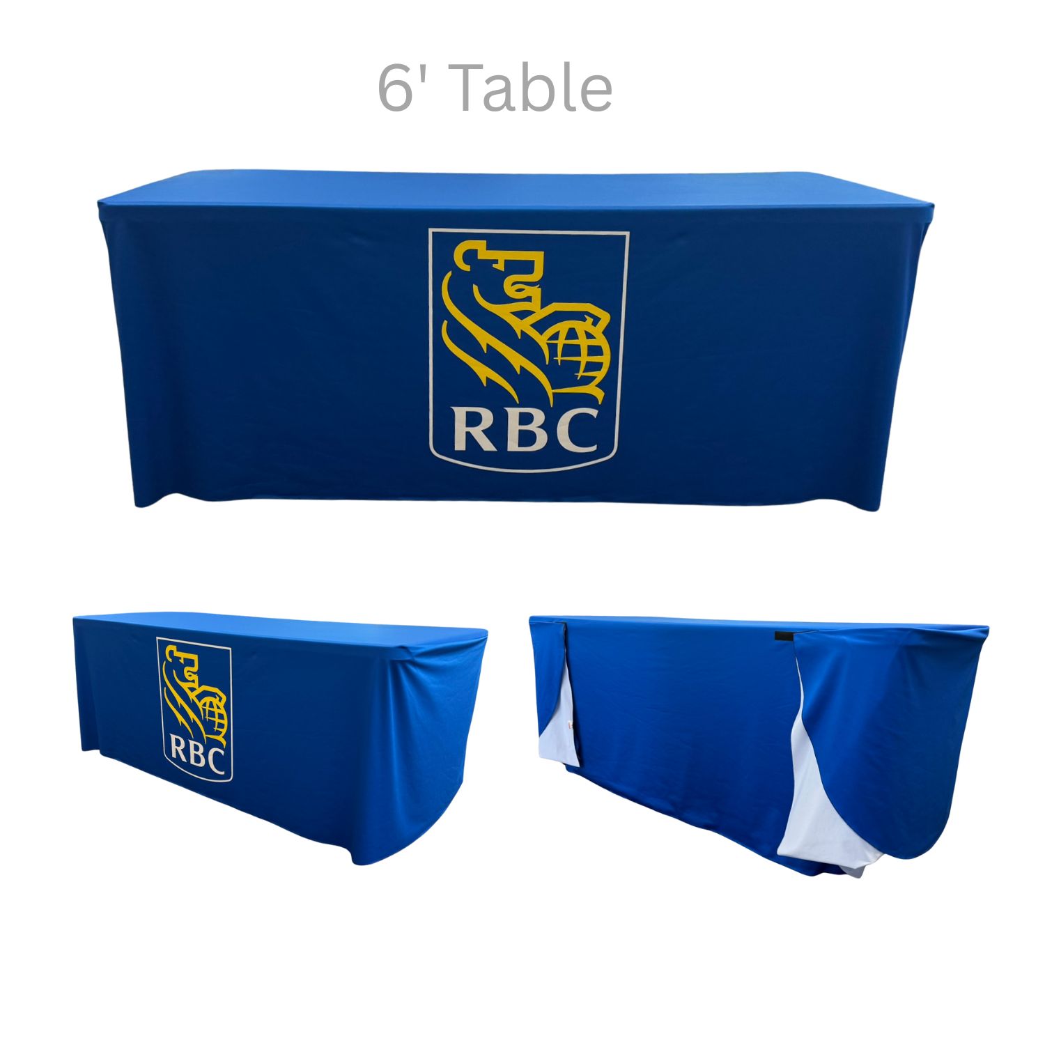 48Hr Quick Ship - Sublimated PREMIUM Convertible Table Cloth, Converts from 8' to 6', Drape style 6