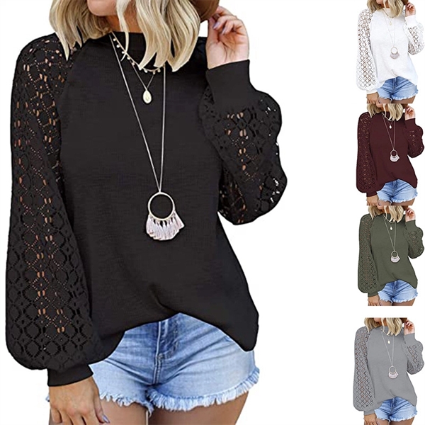 Women's Long Sleeve Tops Lace Casual Loose Blouses T Shirts 12