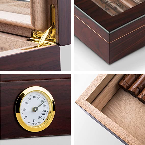 Cedar Cigar Desktop Box w/ Humidifier and Front Hygrometer 9