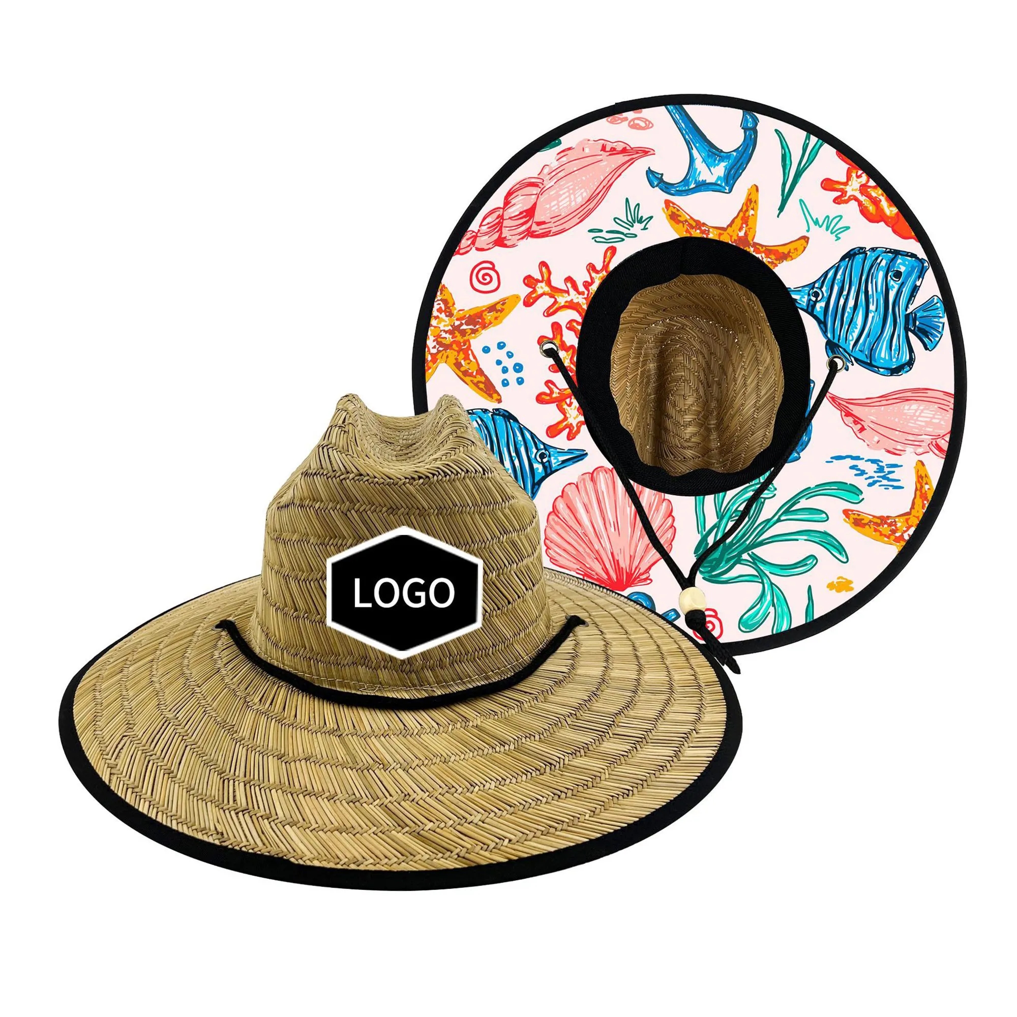 Straw Hat With Custom Patch And Full Color Underbrim Imprint 17