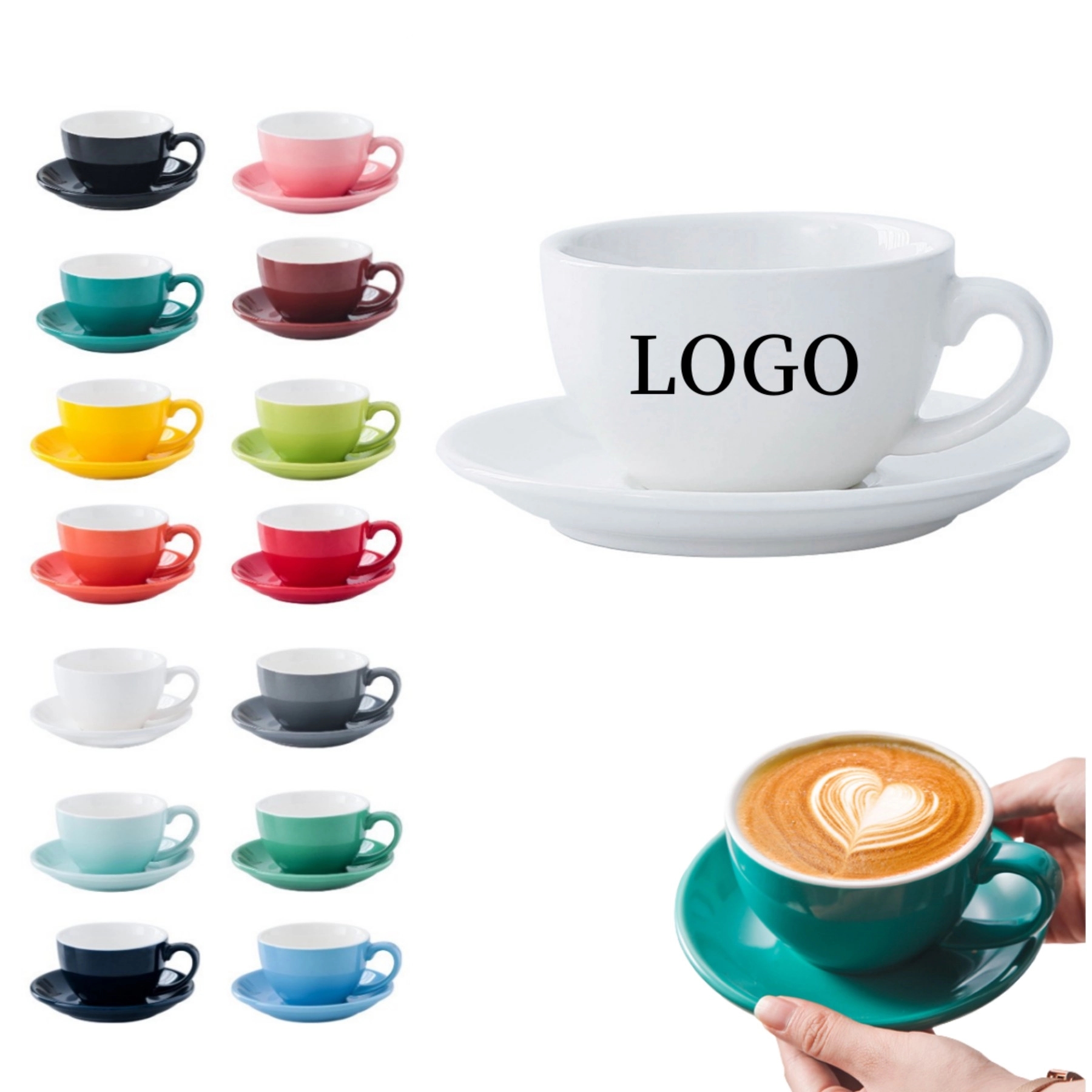 10 Oz Ceramic Coffee Cup and Saucer with handle