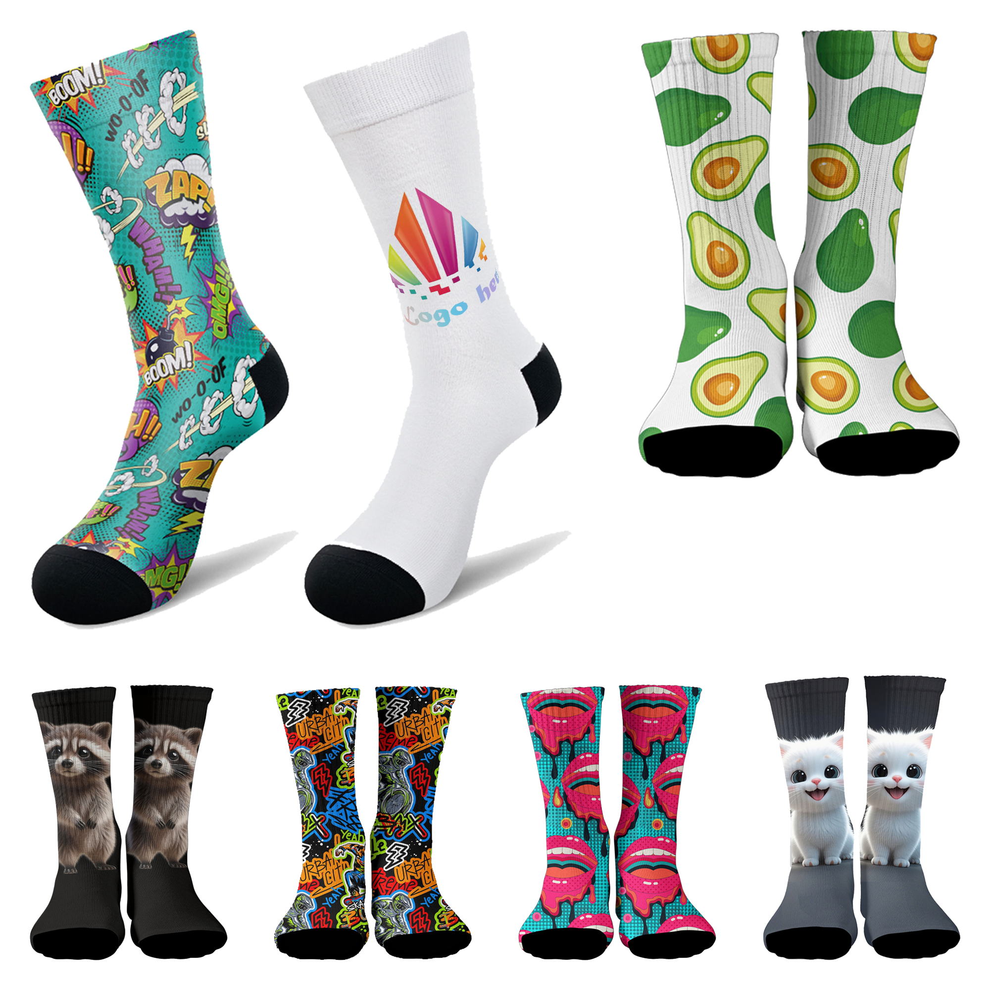 MOQ 20prs Edge-to-Edge Imprint Socks 2