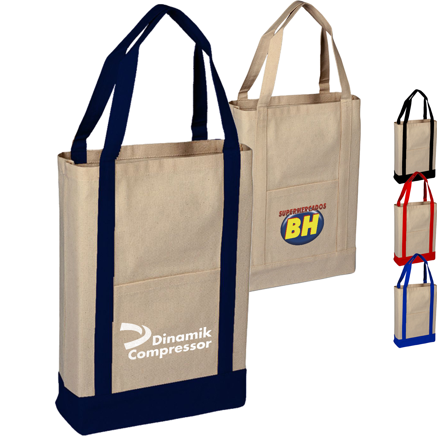 100% Cotton Heavy Canvas Two Tone Tote Bag w/ Pocket USA Decorated (14" x 16") 3