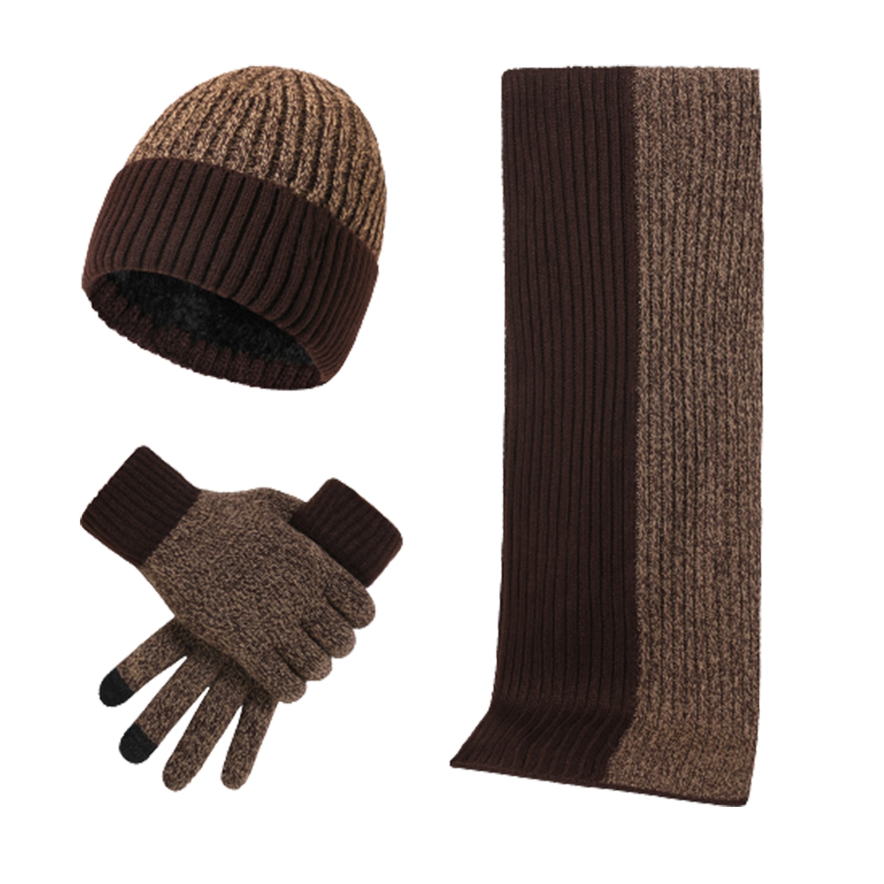 Contrast Knitted Scarf Gloves Beanie Hat Set 6