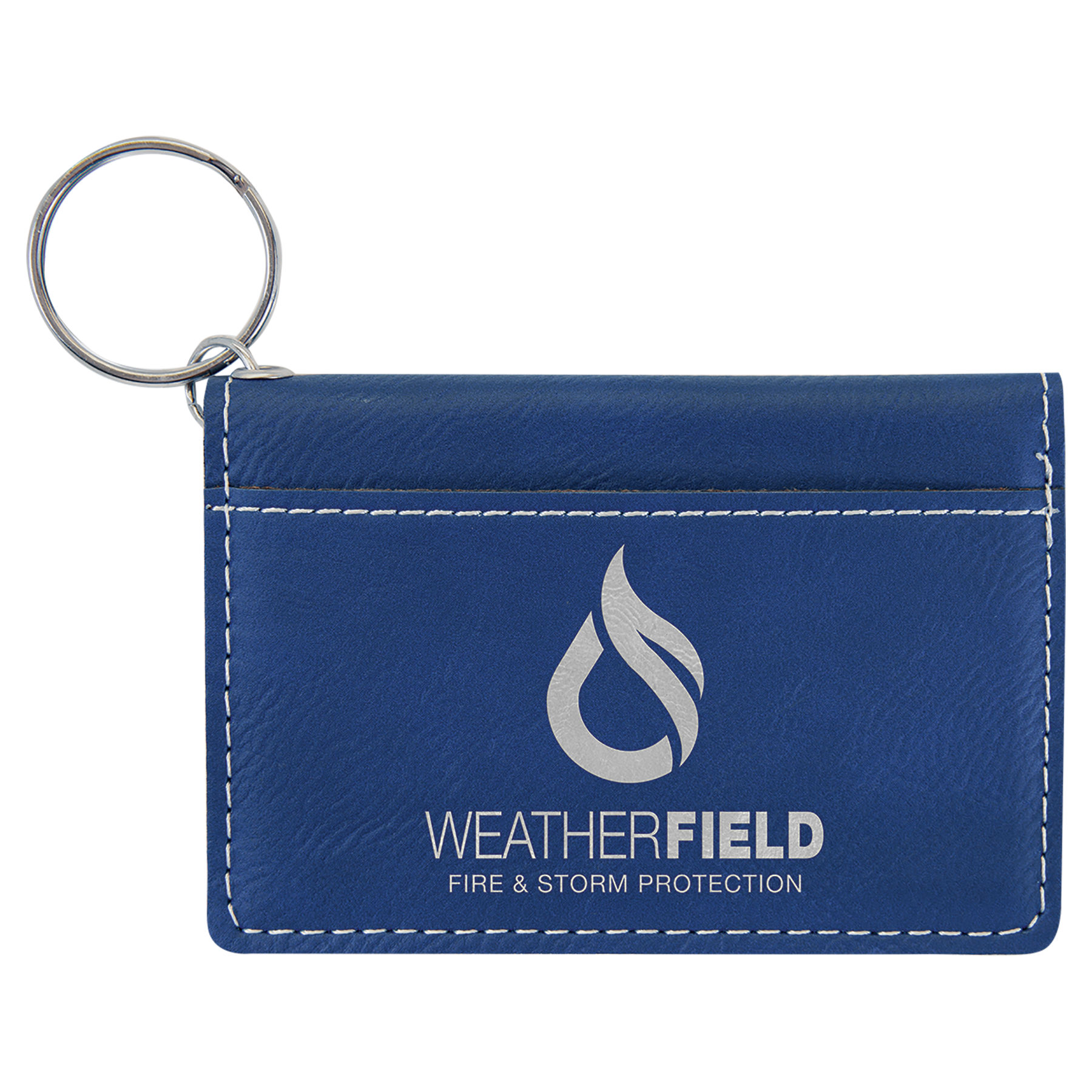 4 1/4" x 3" Blue/Silver Leatherette Keychain ID Holder 2