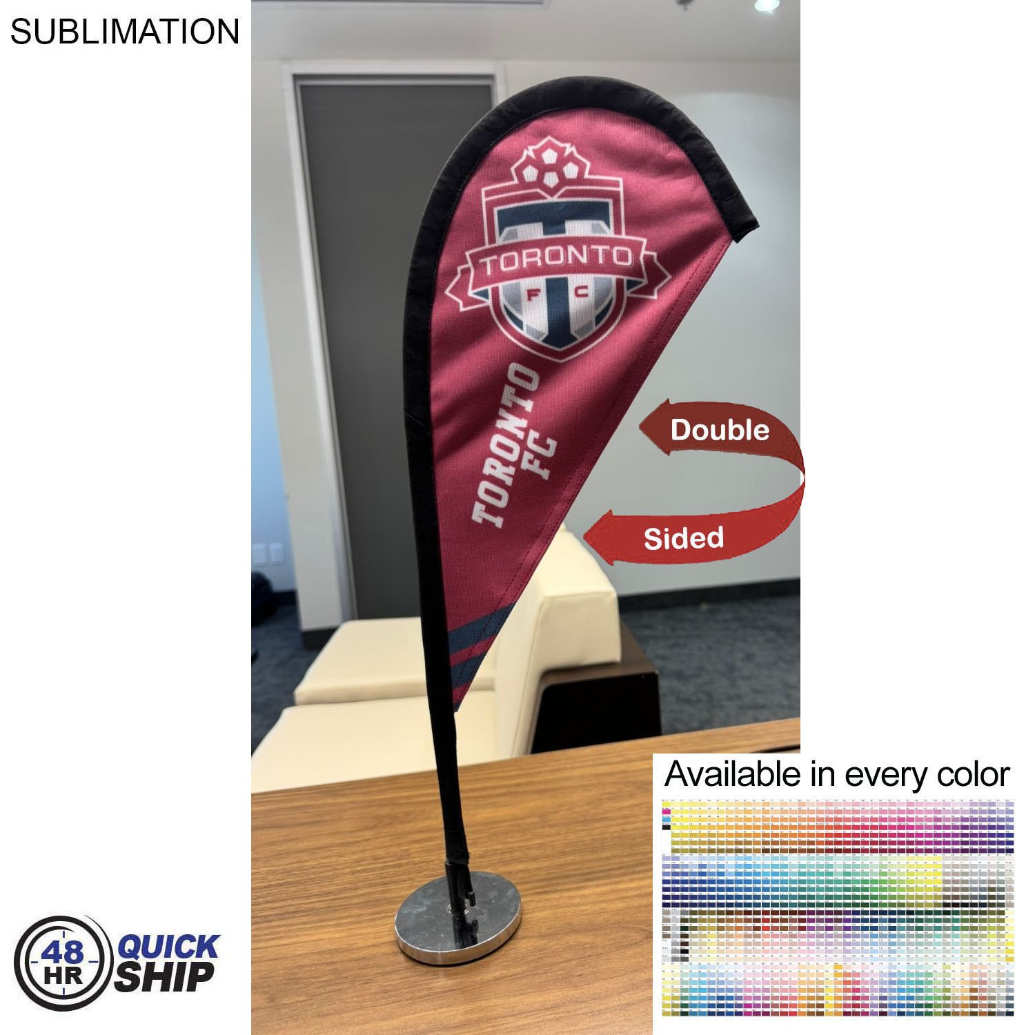 48Hr Quick Ship - Table Topper Teardrop Sail Sign Flag, 20", Full Color Graphics two sides