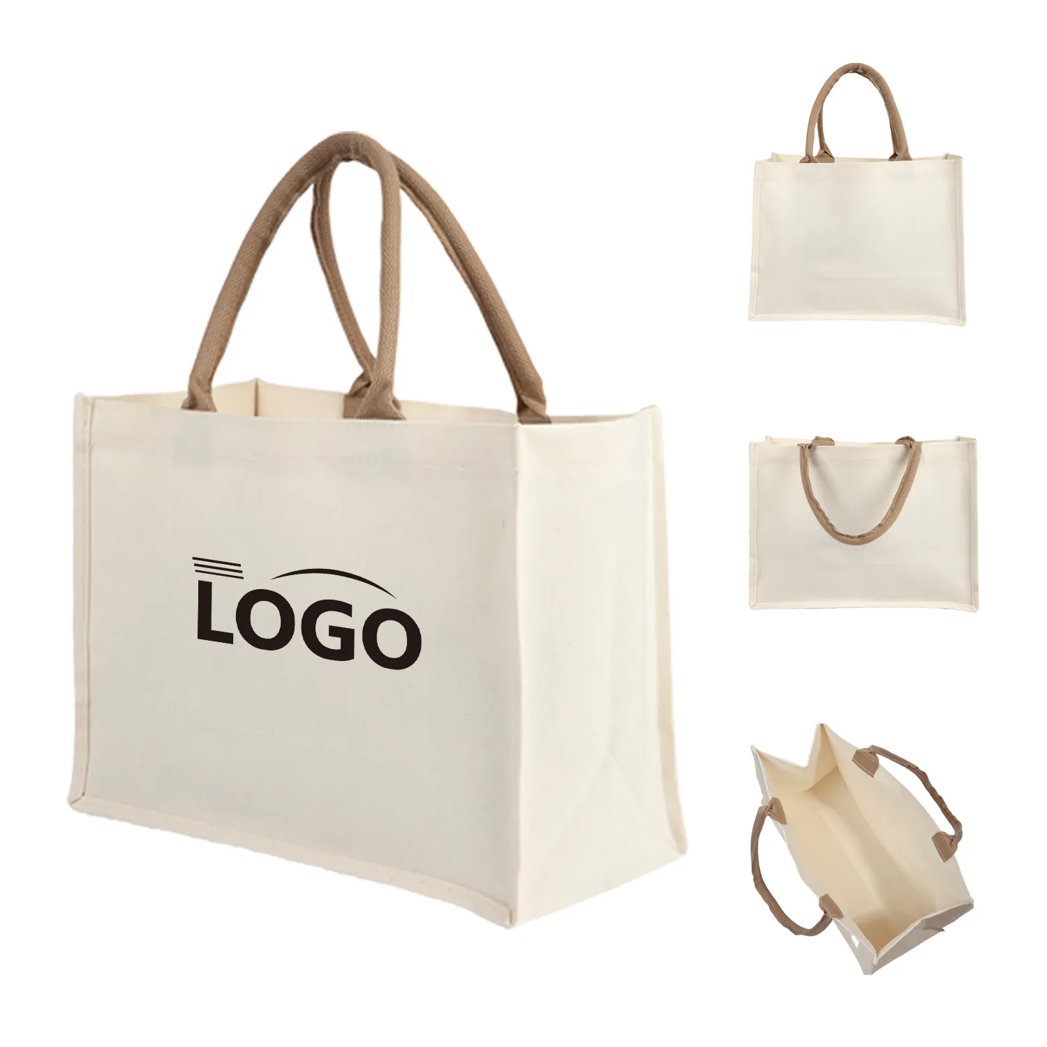 Jute Pocket Tote in White, custom tote bag with logo imprint 6