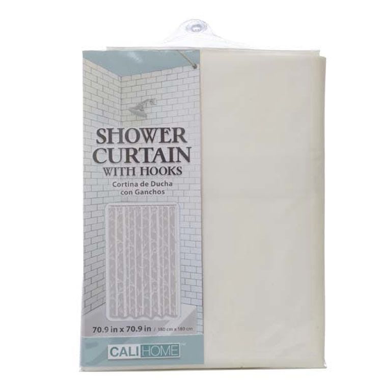 Shower Curtain & Hooks - Biege 70.9" 2