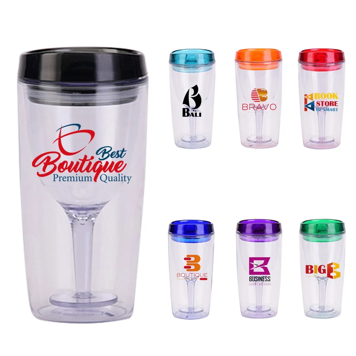 Plastic Double Layer Juice Wine Cups with Lids 1