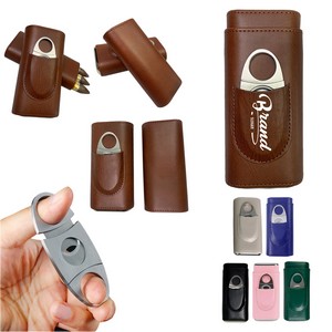 3 Finger Leather Cedar Wood Lined Cigar Case with Cutter 5