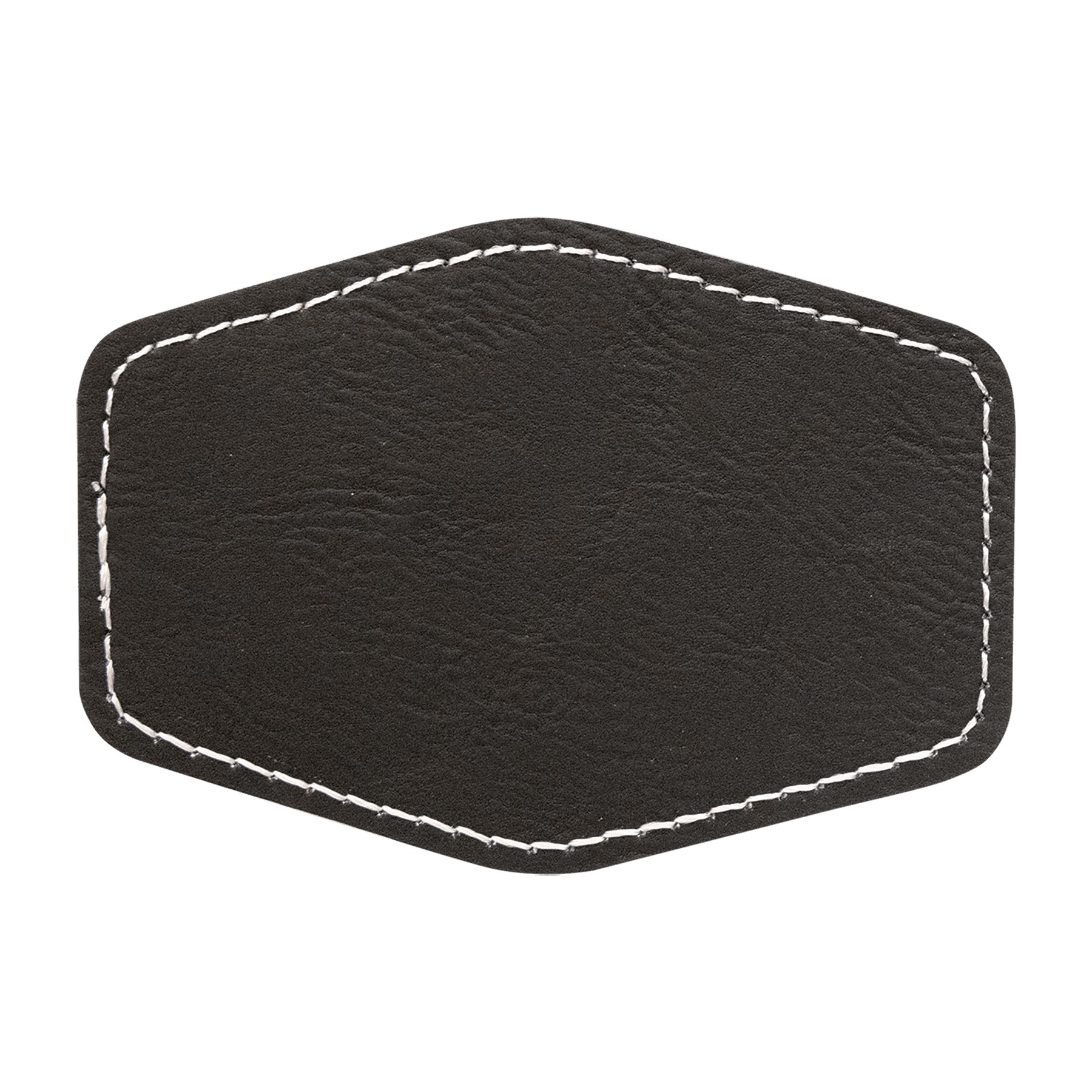 3" x 2" Black/Silver Leatherette Hexagon Patch with Adhesive 2
