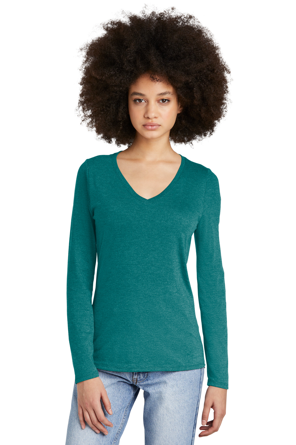 District Women's Perfect Tri Long Sleeve V-Neck Tee DT135 79