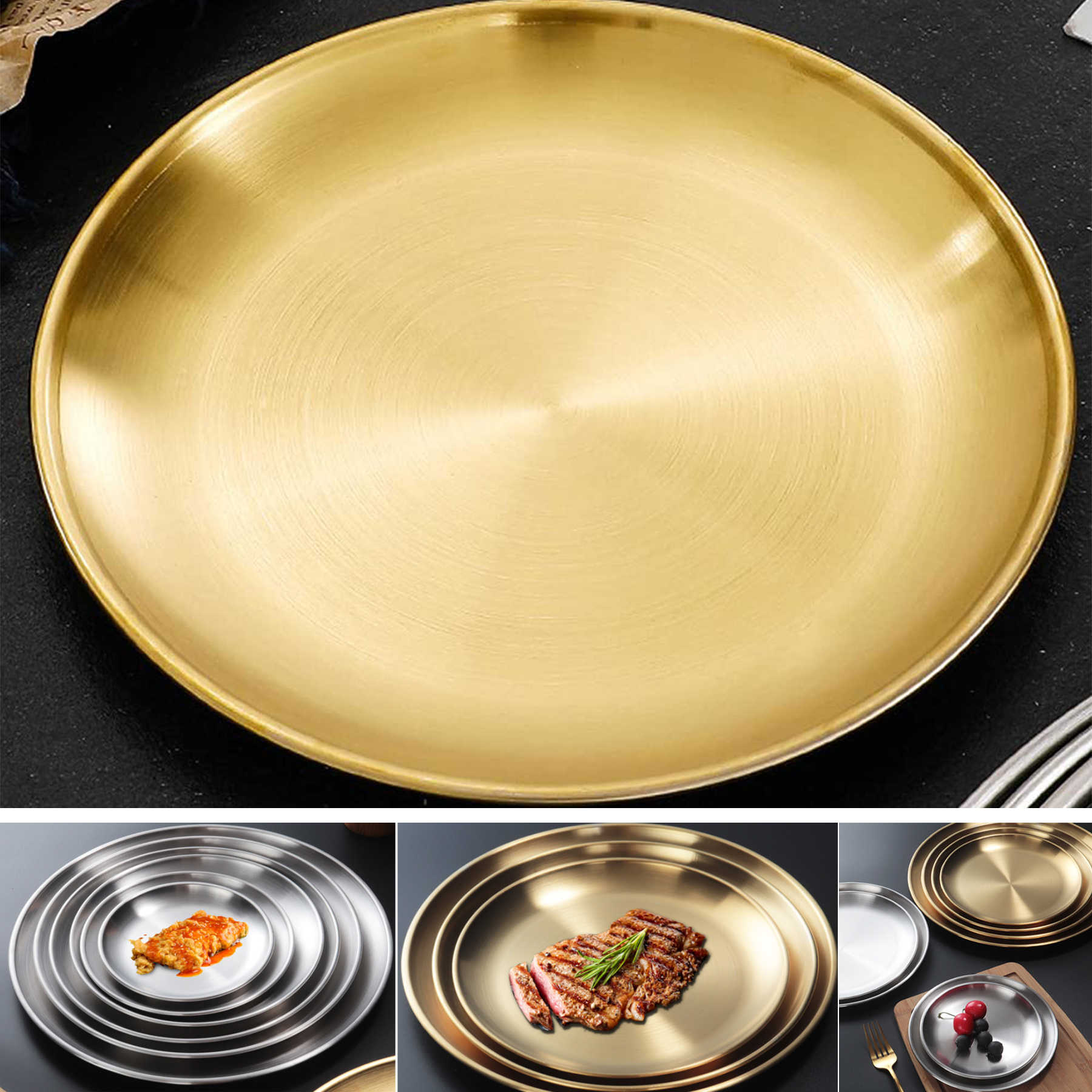 20cm 201 Stainless Steel Dinner Plate Multifunction Serving Tray 2