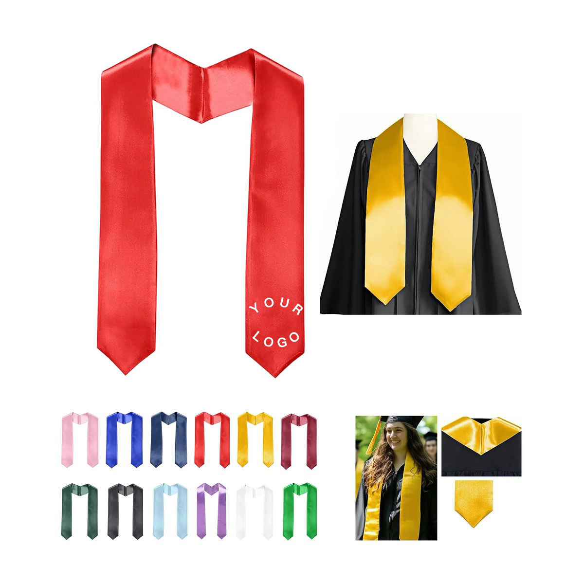 Satin Graduation Stole with Smooth Soft Fabric Design 2