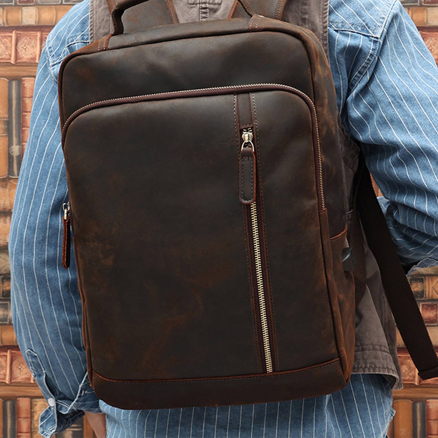 Men's Vintage Genuine Leather Laptop Backpack 5