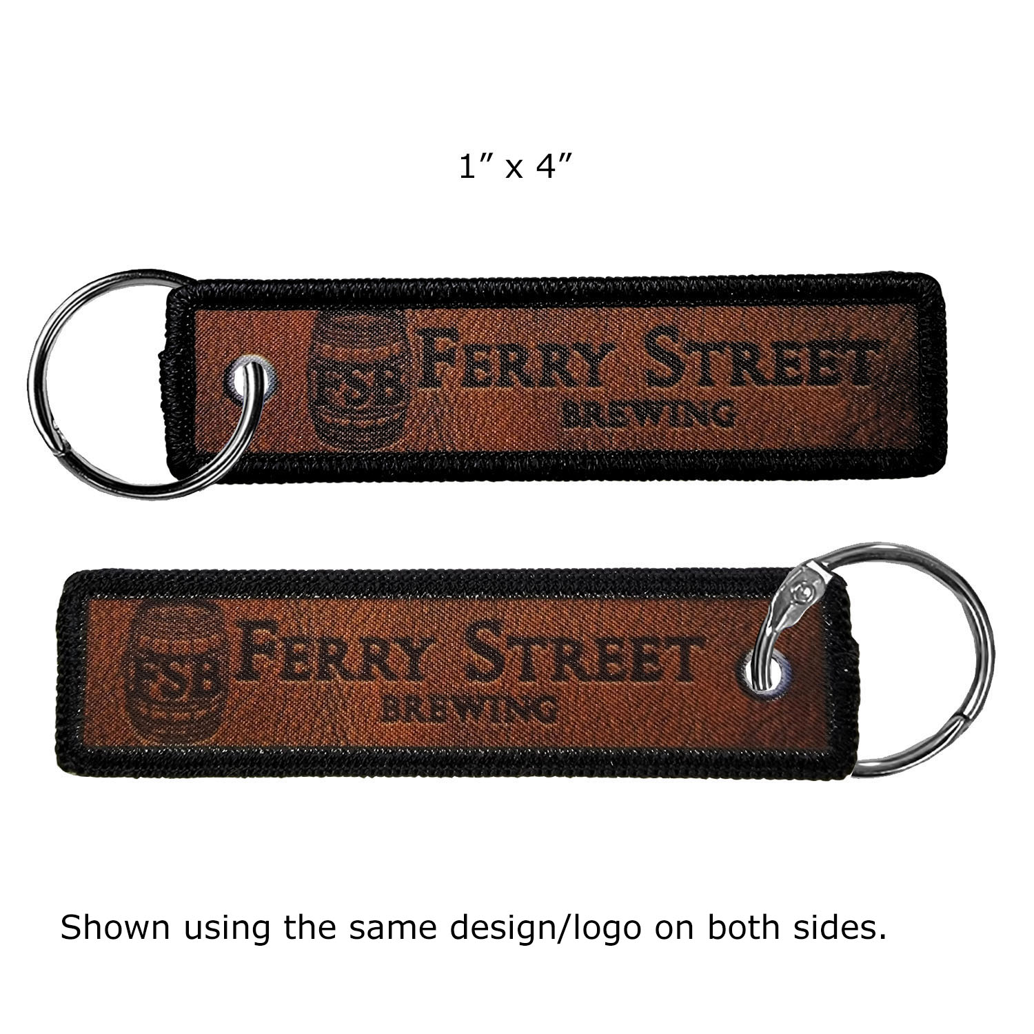 1" x 4" Two Sided Faux Leather Printed Medium Size Key Ring with Merrow Border 4